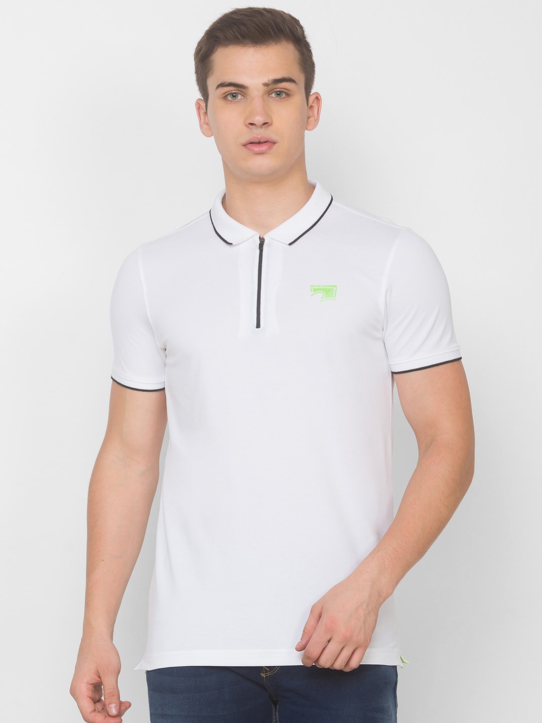 

SPYKAR Men White Polo Collar Slim Fit T-shirt