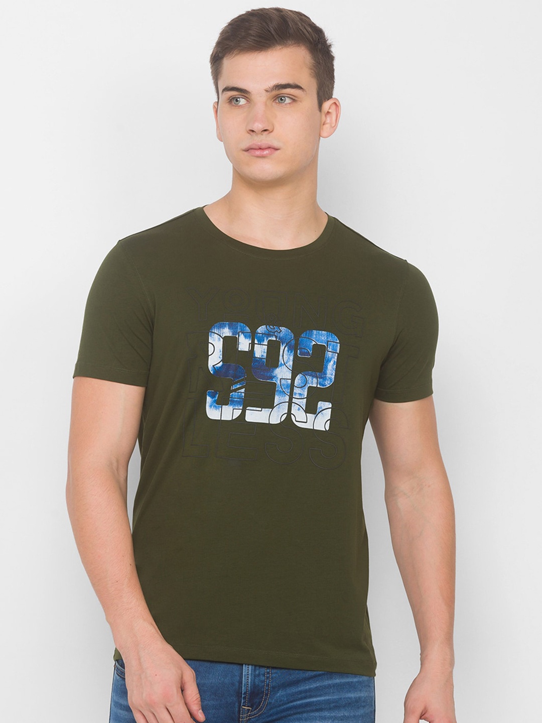 

SPYKAR Men Green Printed Slim Fit T-shirt