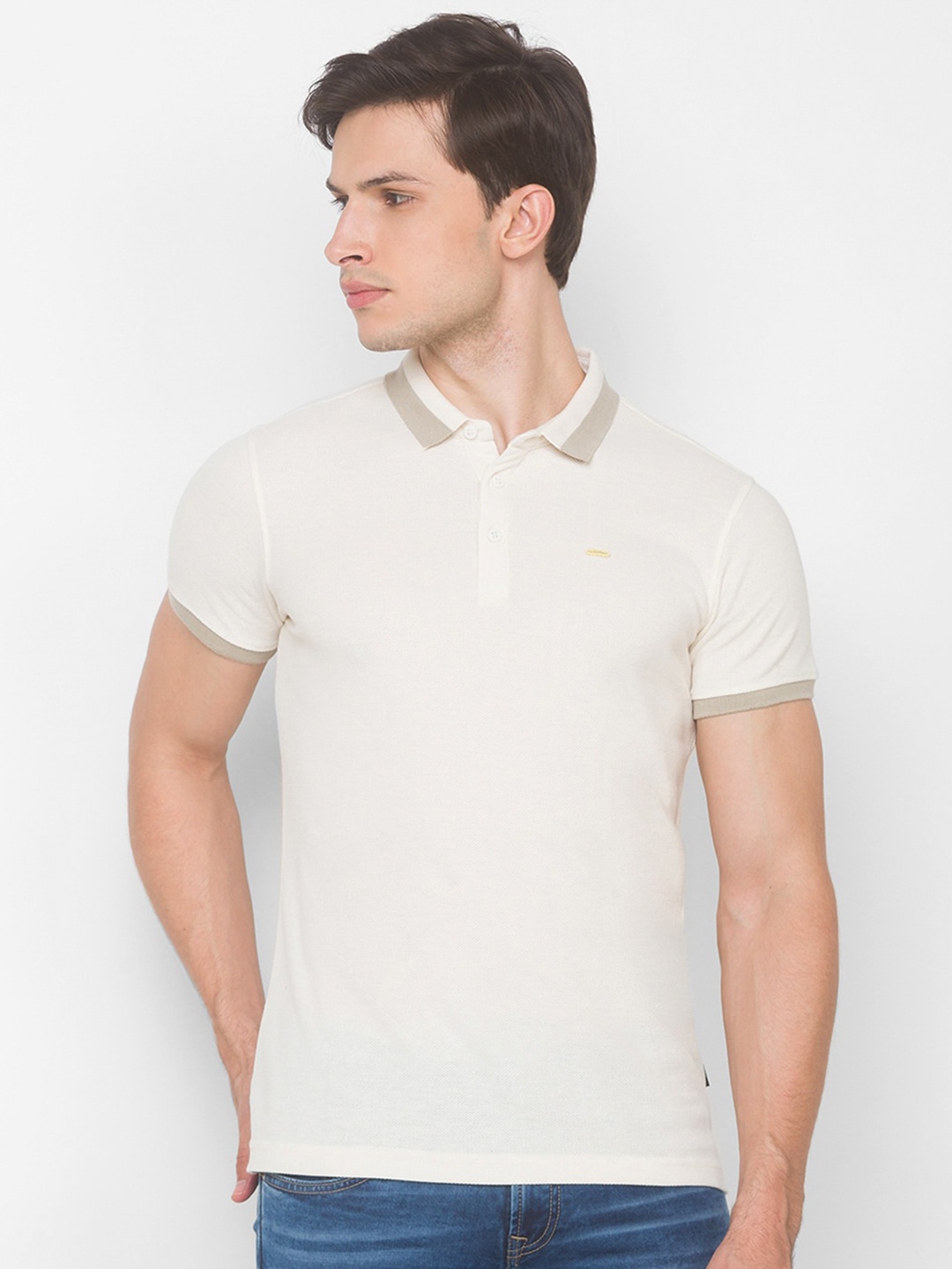 

SPYKAR Men Beige Polo Collar Pockets Slim Fit T-shirt