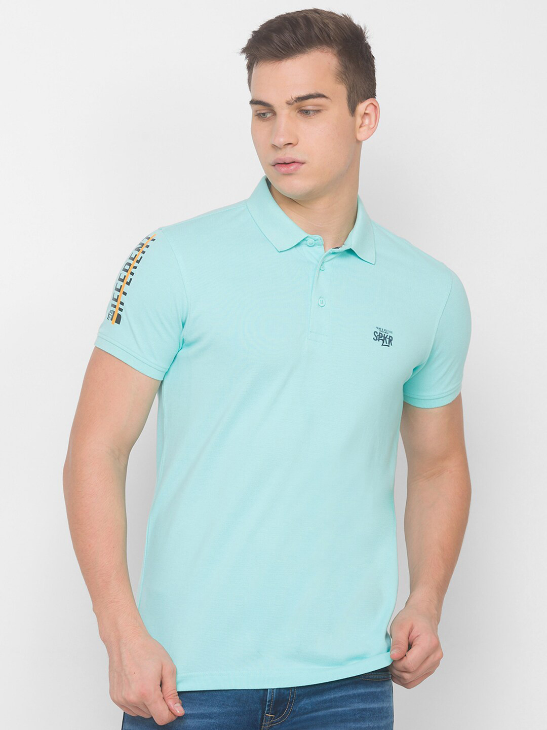 

SPYKAR Men Blue & Black Solid Polo Collar Slim Fit Cotton T-shirt