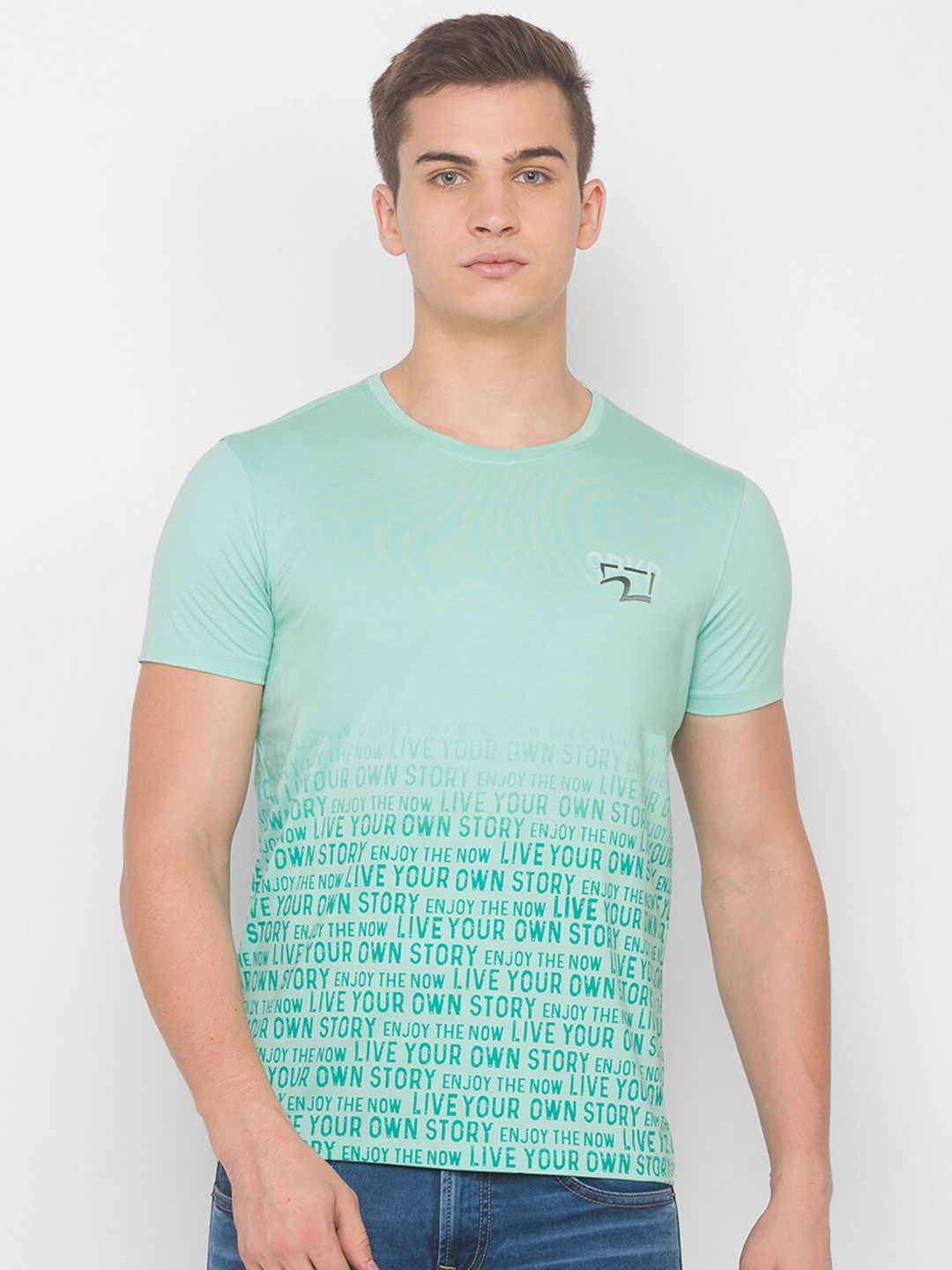 

SPYKAR Men Green Typography Printed Slim Fit T-shirt