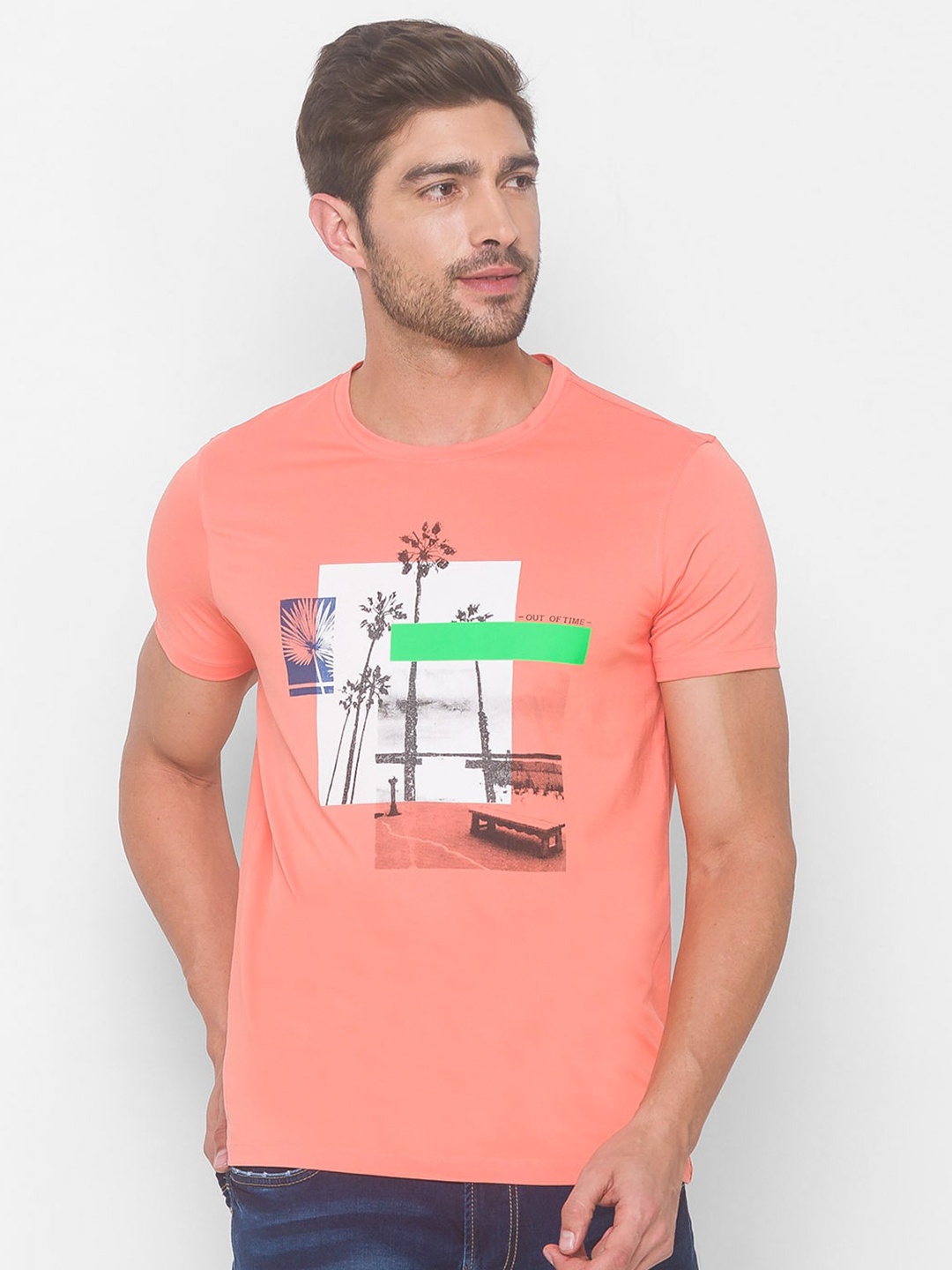 

SPYKAR Men Pink Printed Pockets Slim Fit T-shirt