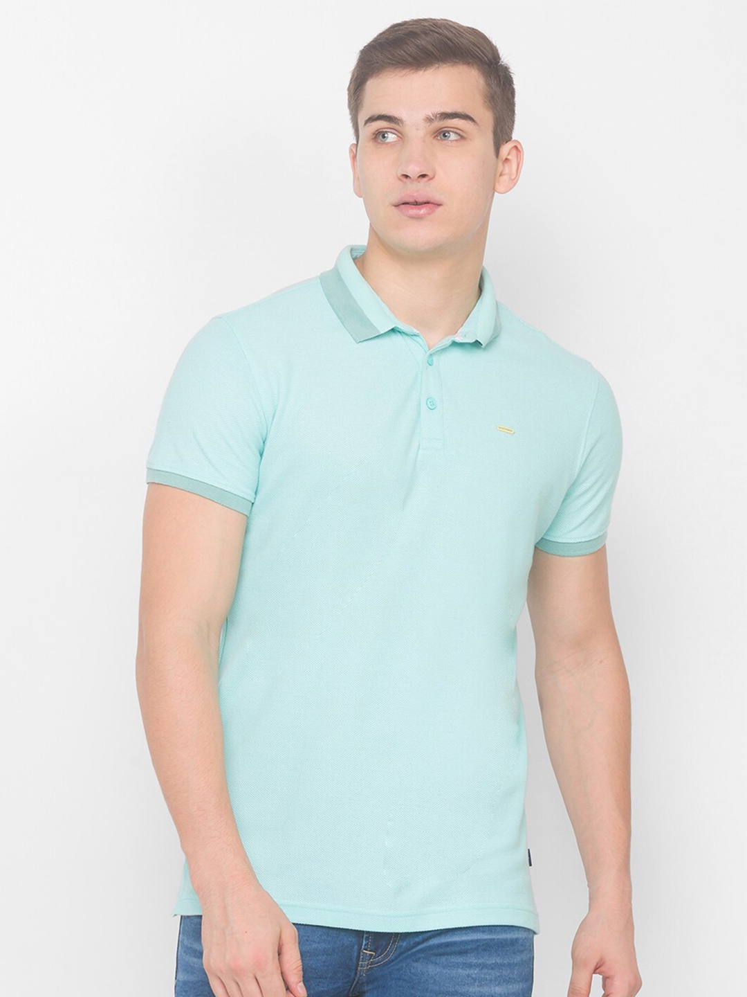 

SPYKAR Men Turquoise Blue Polo Collar Slim Fit T-shirt