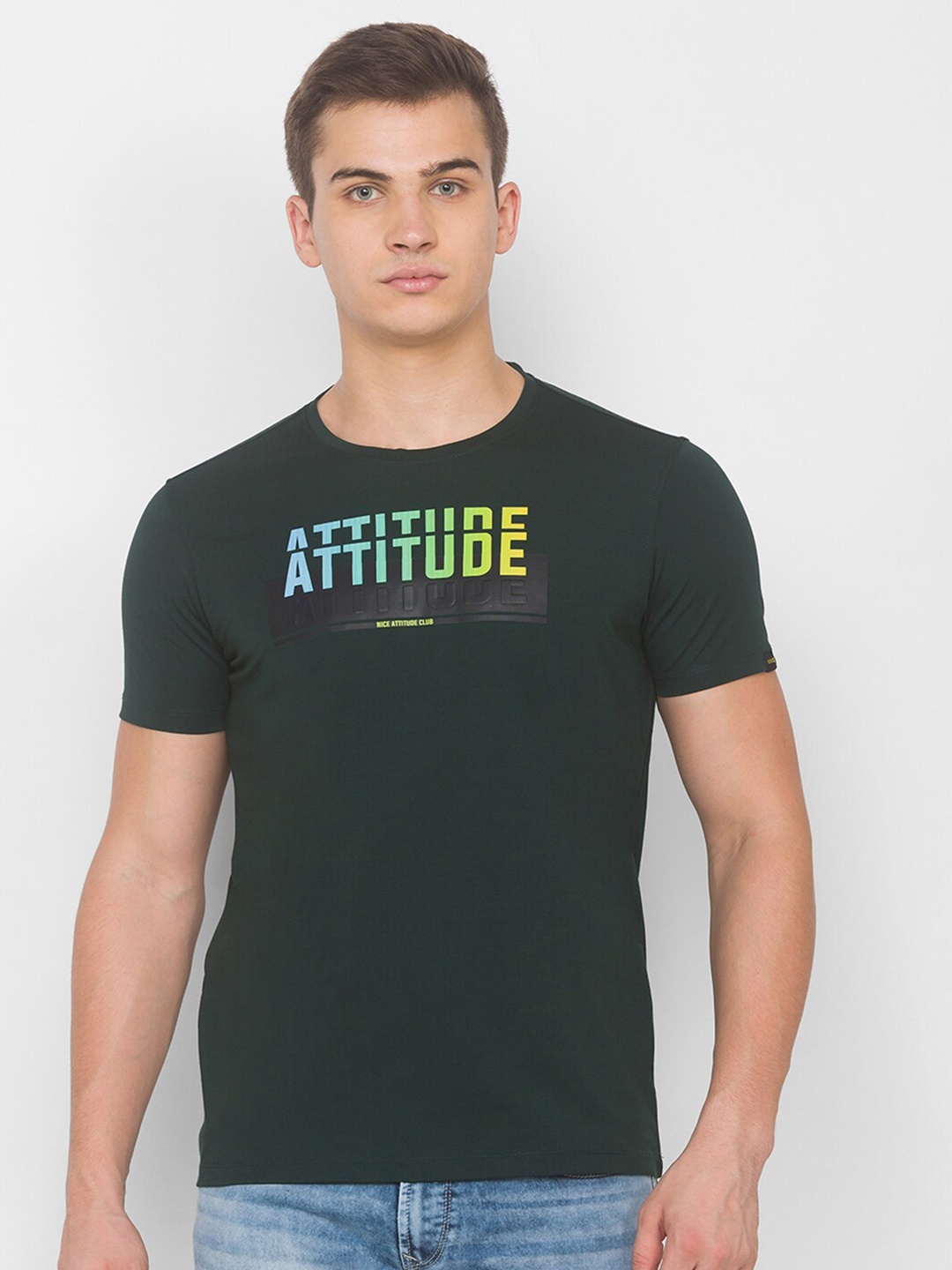 

SPYKAR Men Green Printed Slim Fit T-shirt