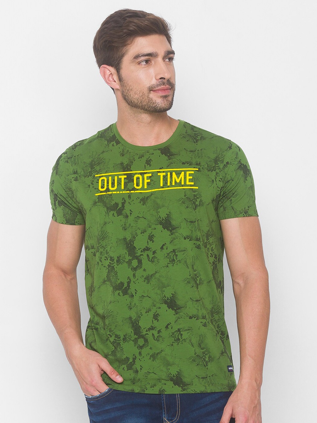 

SPYKAR Men Green Printed Slim Fit T-shirt