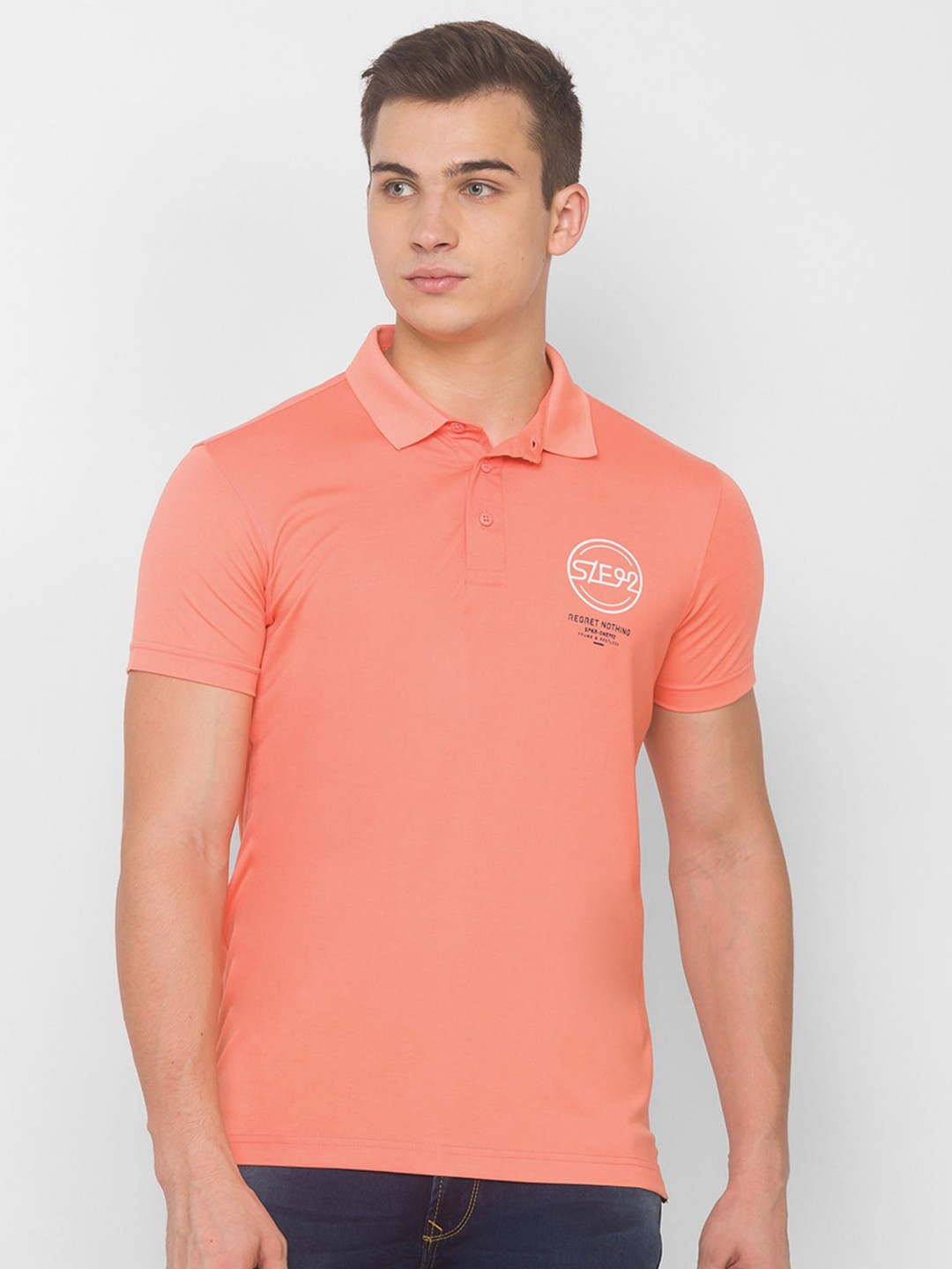 

SPYKAR Men Pink & White Typography Printed Polo Collar Slim Fit T-shirt