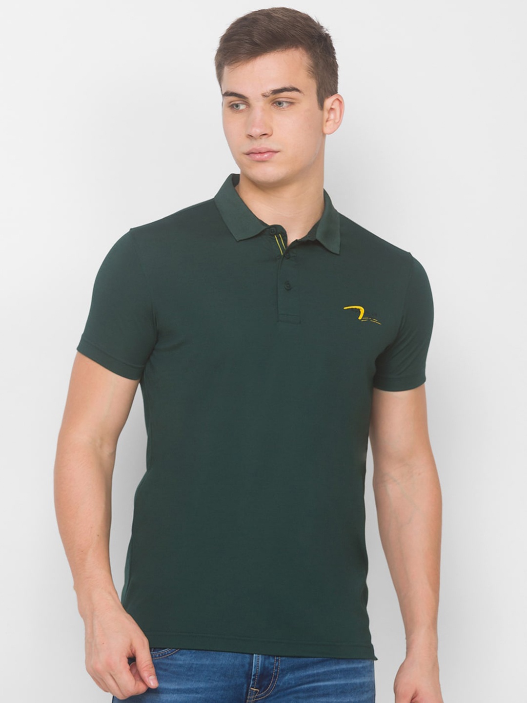 

SPYKAR Men Green Polo Collar Slim Fit T-shirt