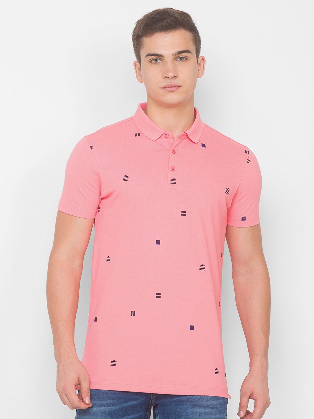 

SPYKAR Men Pink Printed Polo Collar Slim Fit T-shirt