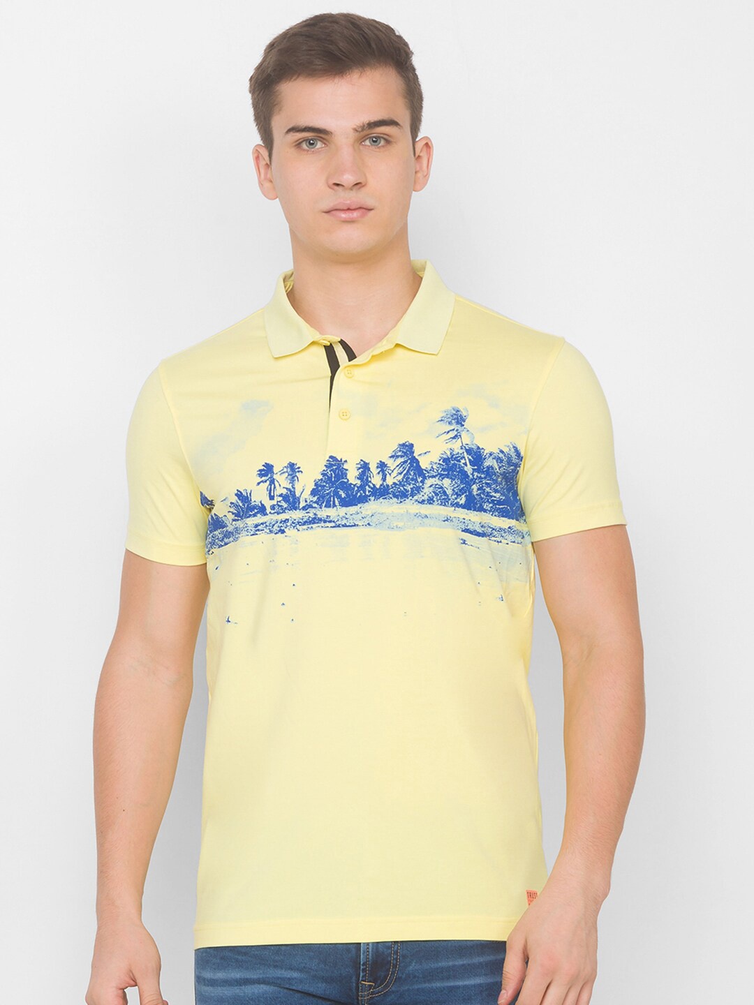 

SPYKAR Men Yellow Printed Applique Slim Fit T-shirt