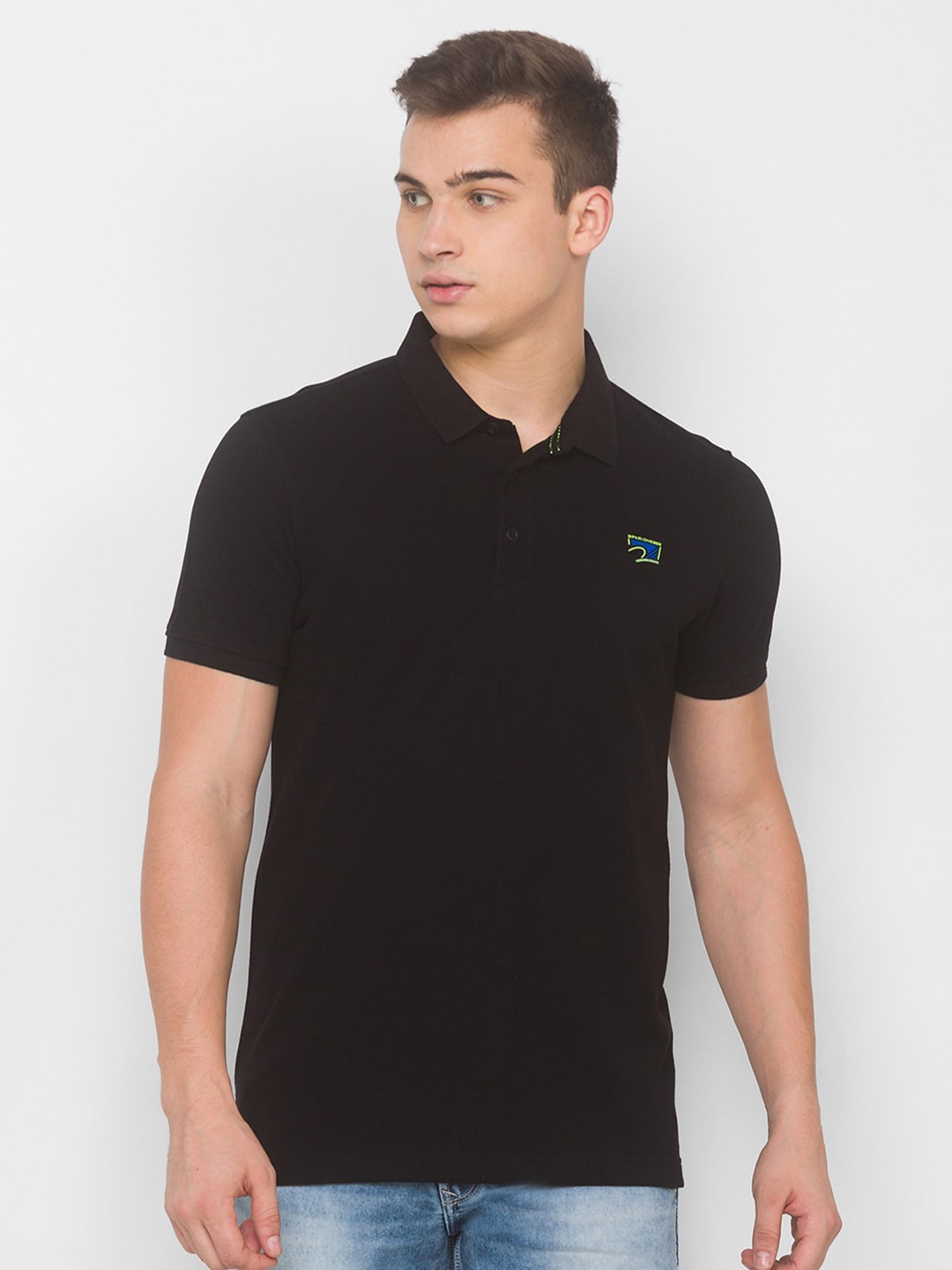 

SPYKAR Men Black Solid Polo Collar Cotton T-shirt