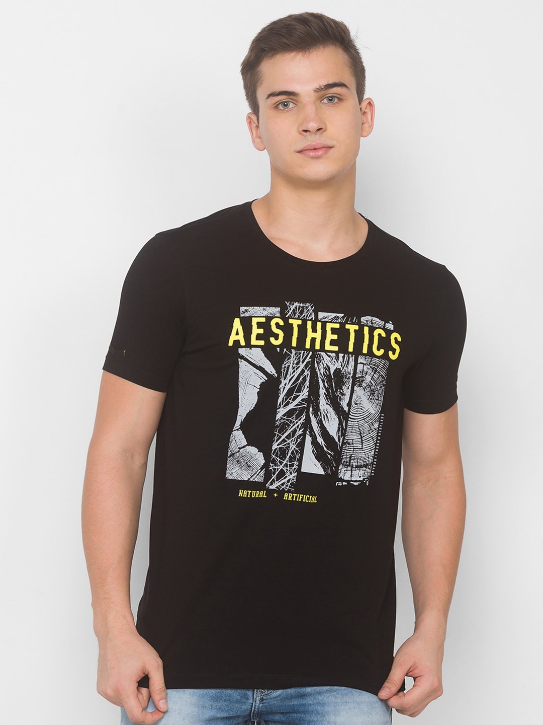 

SPYKAR Men Black & Grey Typography Printed Slim Fit T-shirt