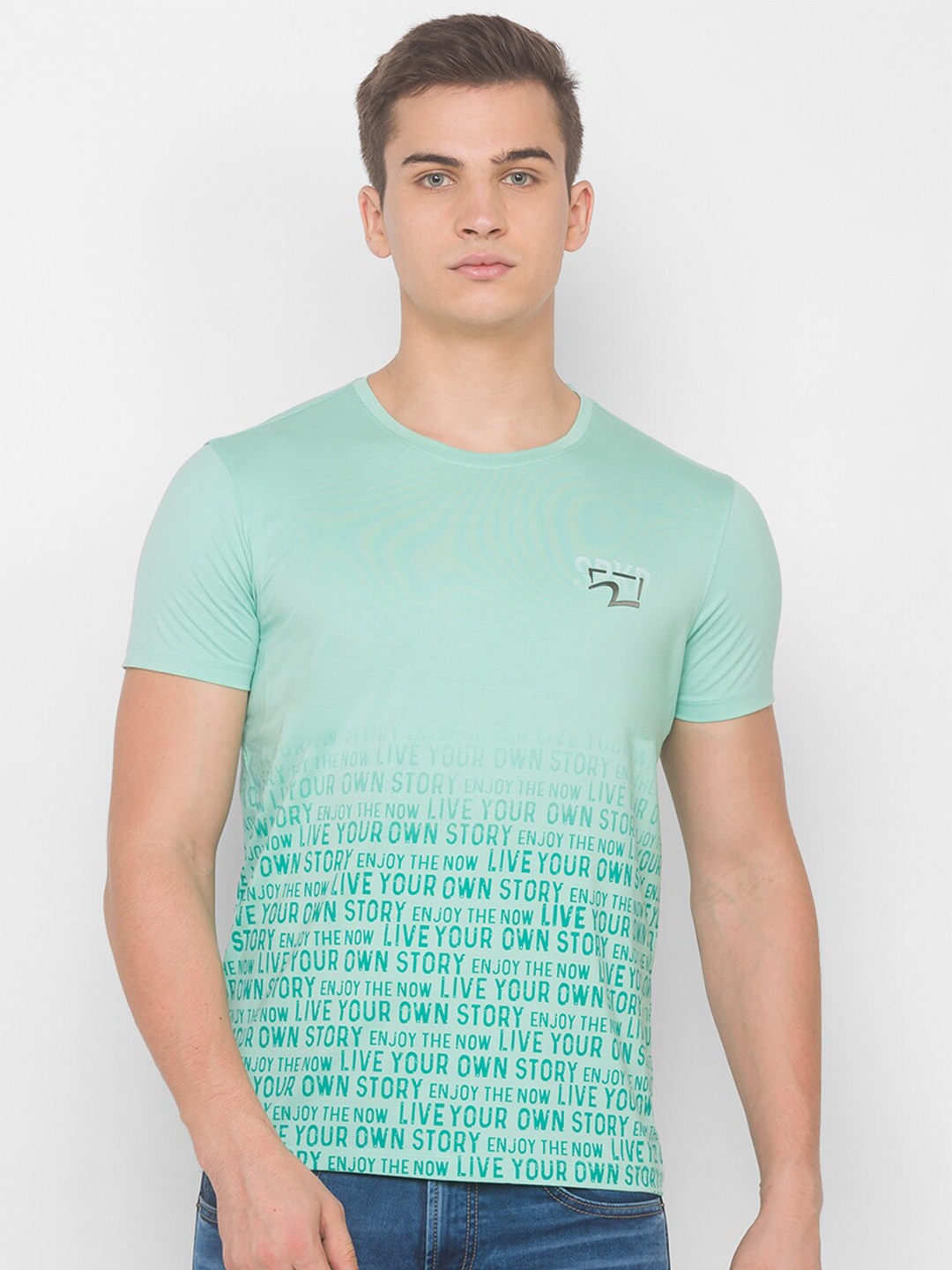 

SPYKAR Men Green Typography Printed Slim Fit T-shirt