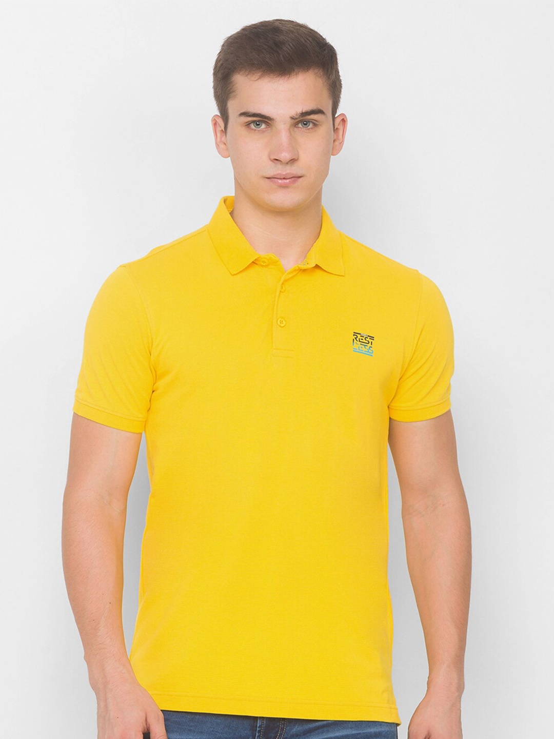 

SPYKAR Men Yellow Polo Collar Slim Fit Pure Cotton T-shirt