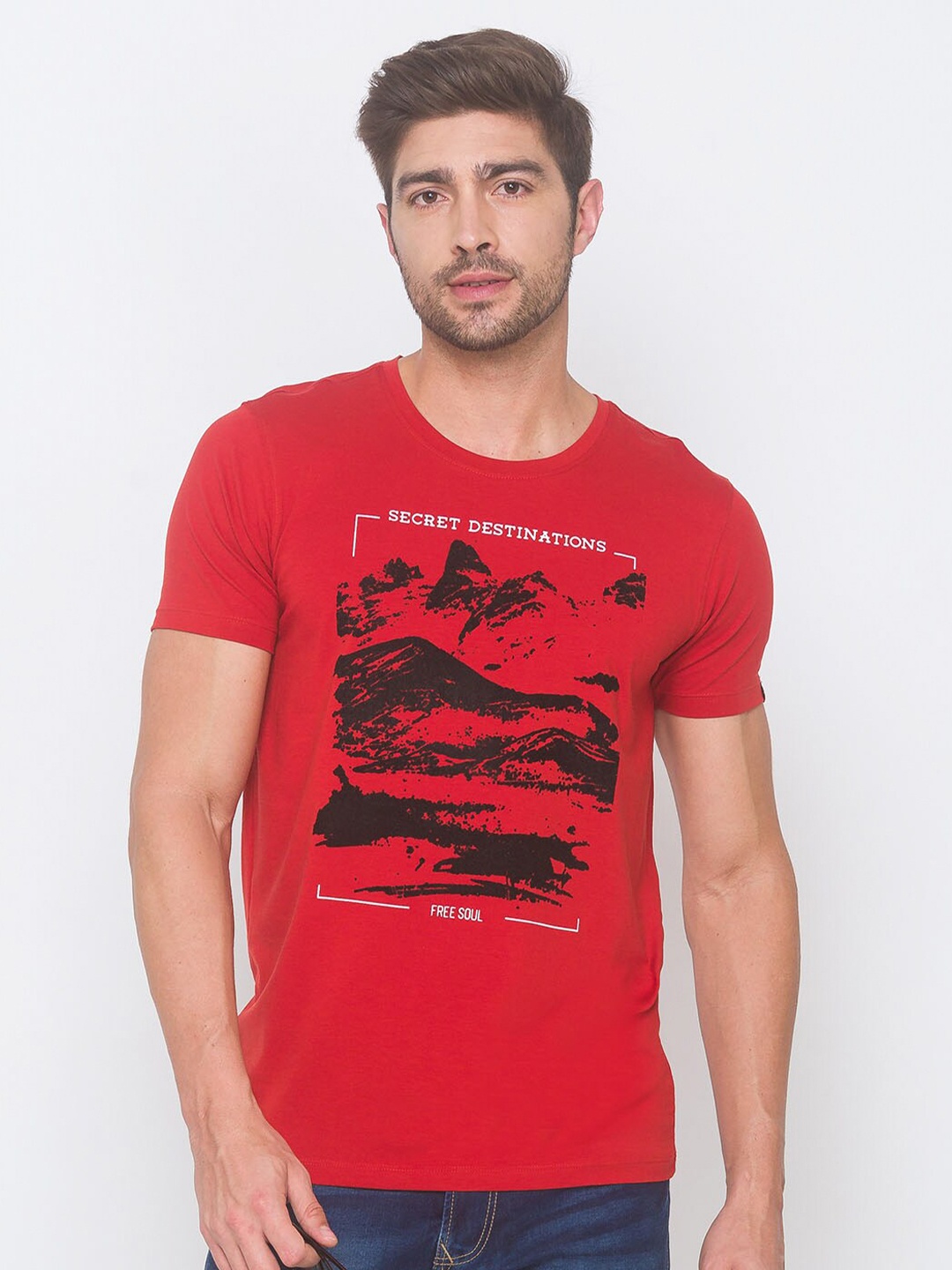 

SPYKAR Men Orange Printed Slim Fit T-shirt