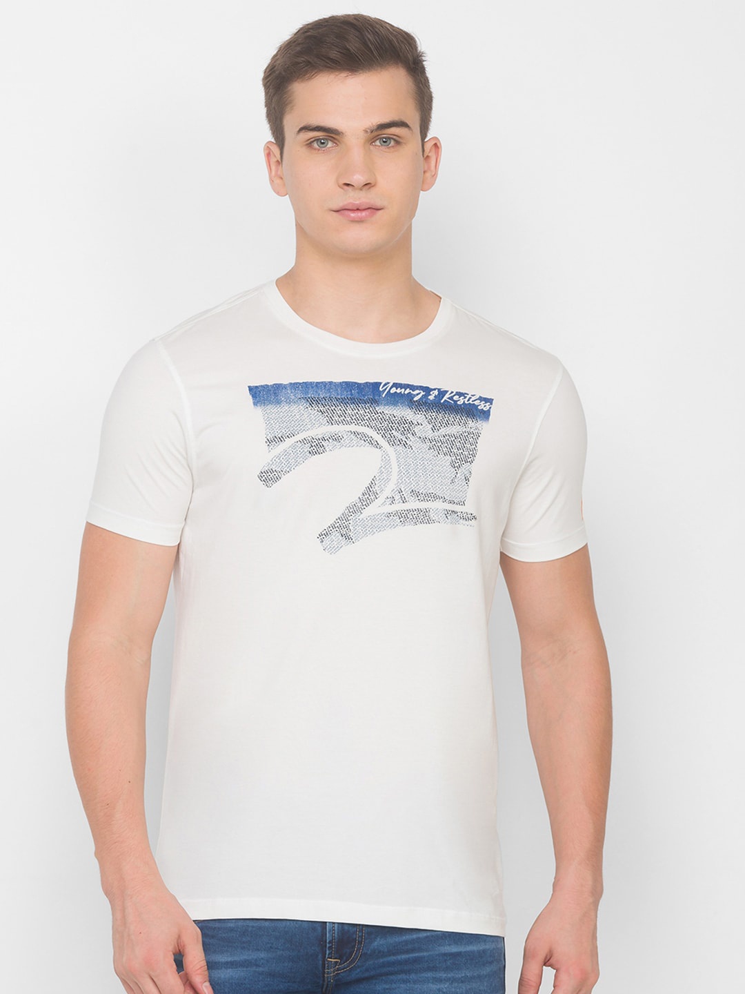 

SPYKAR Men White & Grey Typography Printed Slim Fit T-shirt