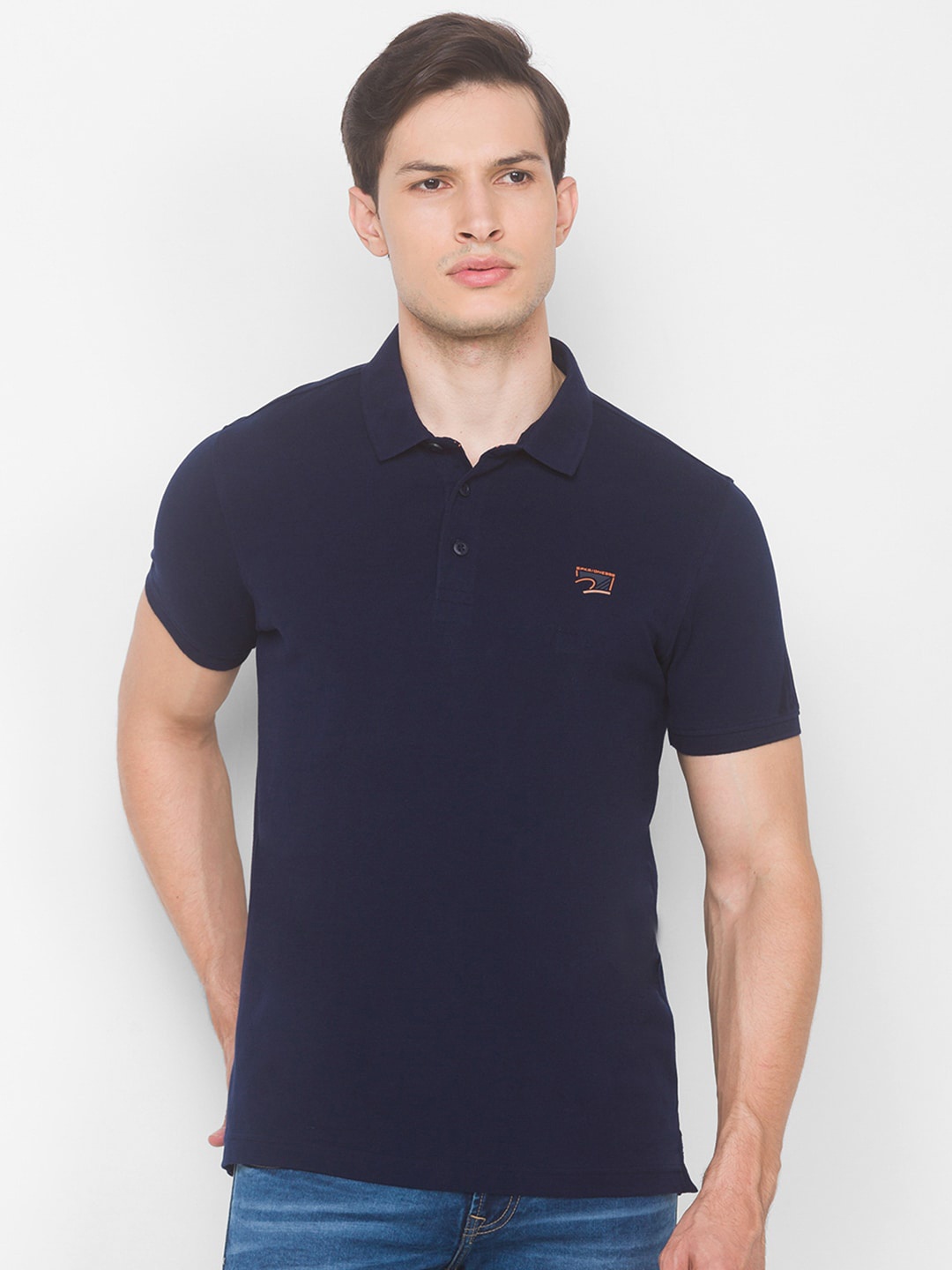 

SPYKAR Men Blue Polo Collar Applique Slim Fit T-shirt