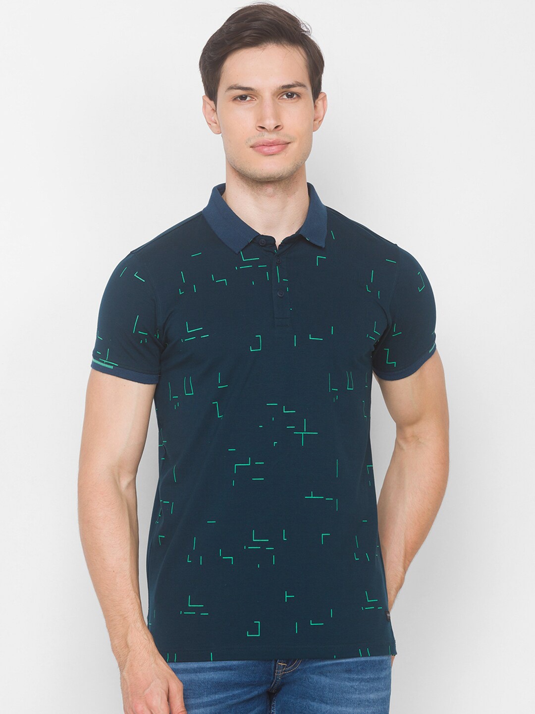

SPYKAR Men Blue Printed Polo Collar Slim Fit T-shirt