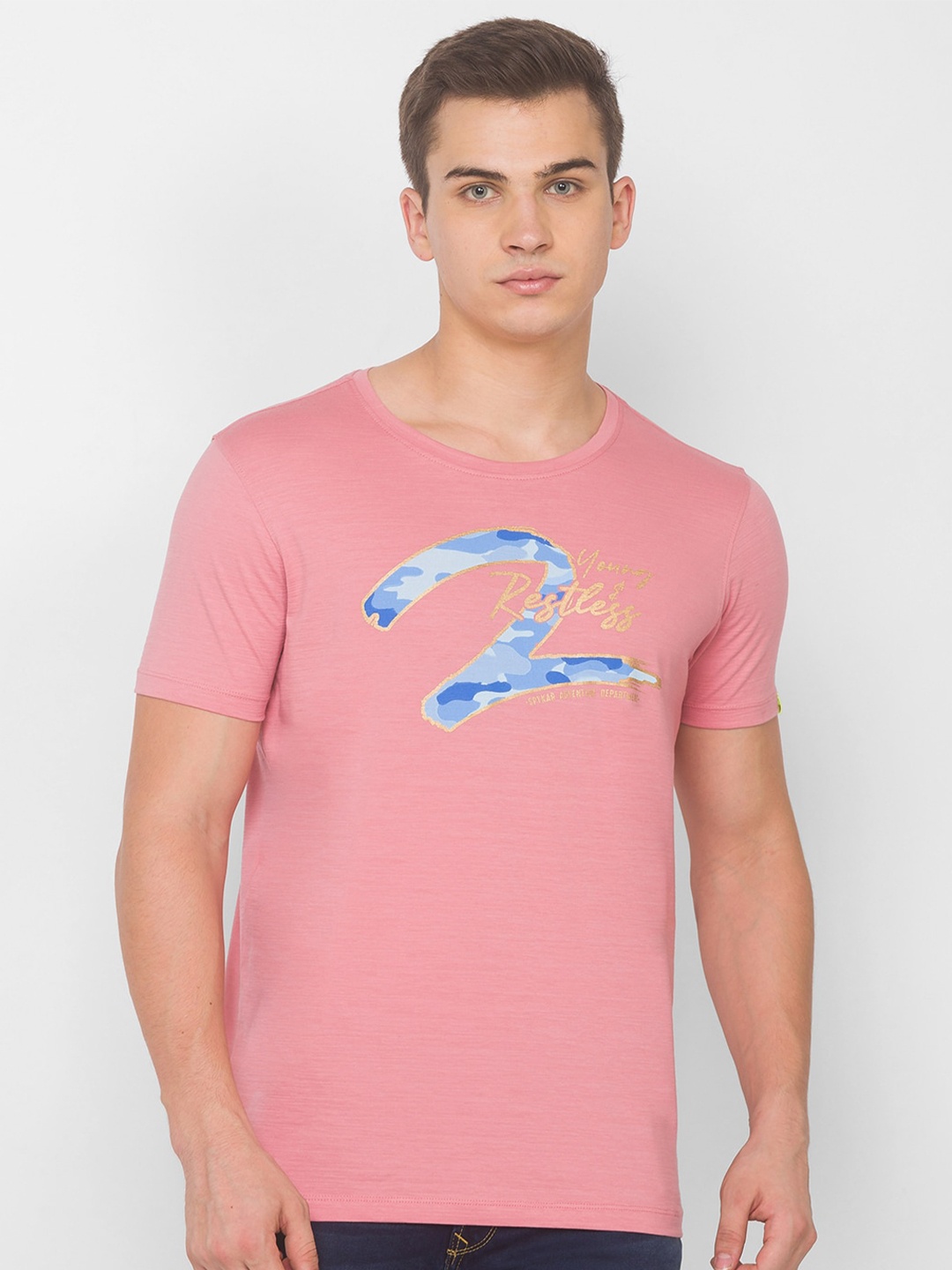 

SPYKAR Men Pink Typography Printed Slim Fit T-shirt