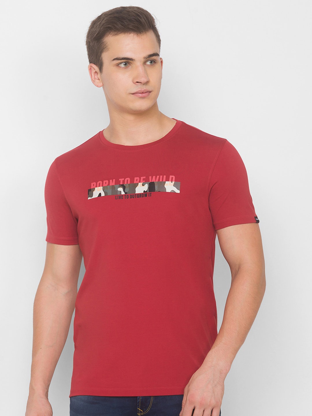 

SPYKAR Men Red & Beige Camouflage Printed Slim Fit T-shirt