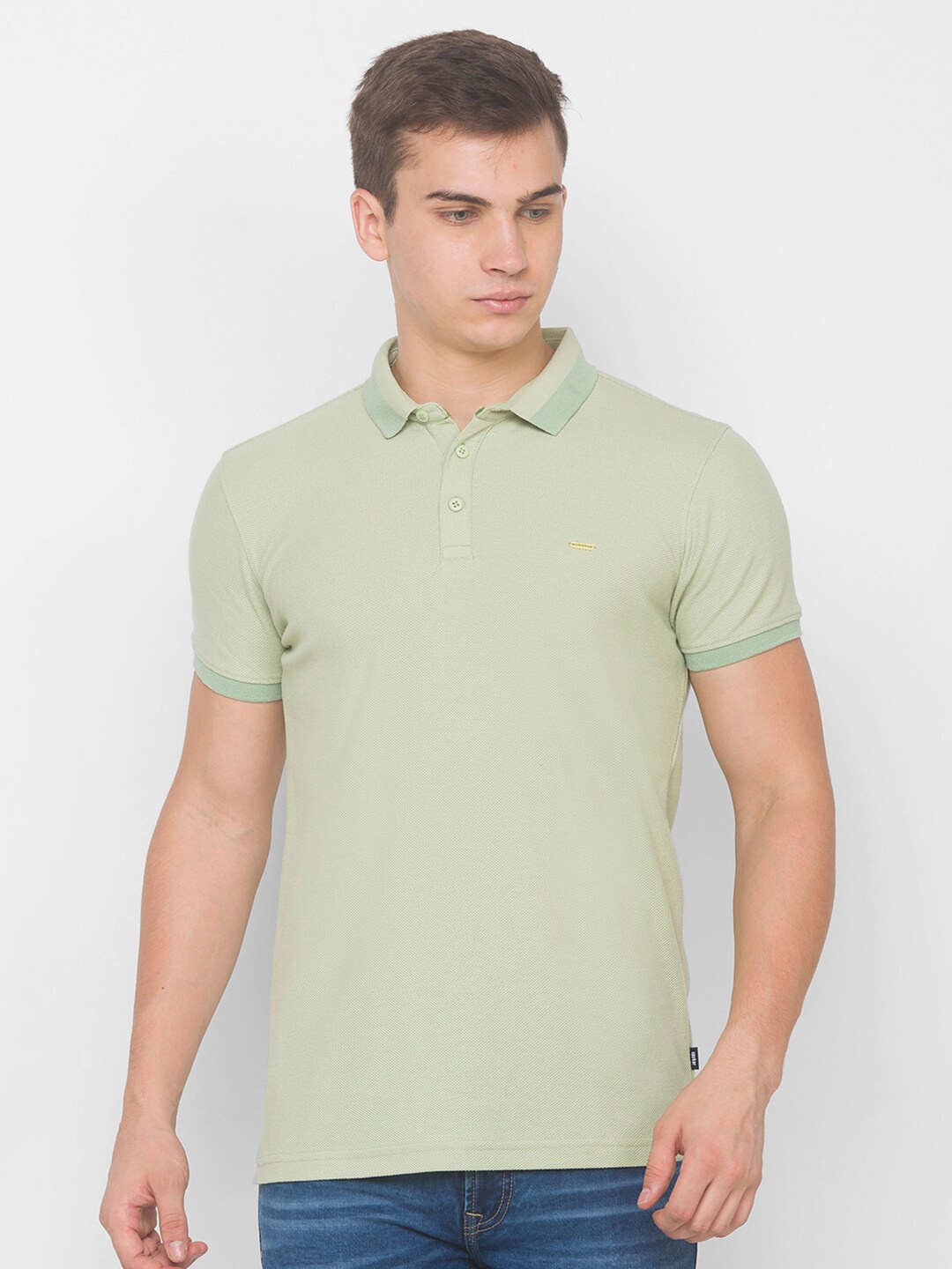 

SPYKAR Men Green Polo Collar Slim Fit T-shirt