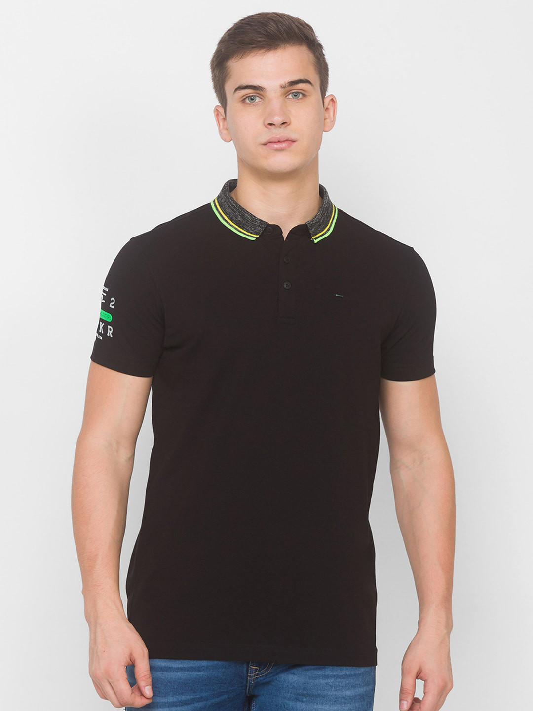 

SPYKAR Men Black Polo Collar Slim Fit T-shirt