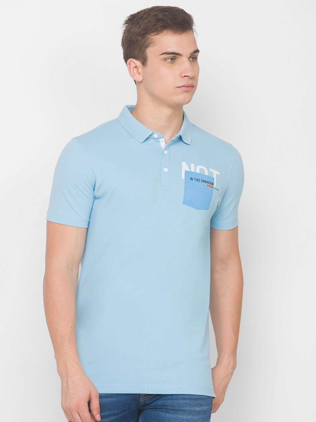 

SPYKAR Men Blue Typography Polo Collar Slim Fit T-shirt