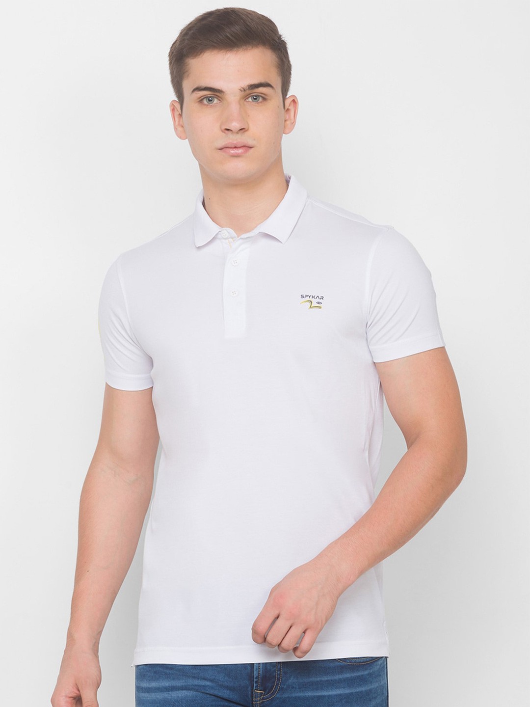 

SPYKAR Men White Polo Collar Applique Slim Fit T-shirt