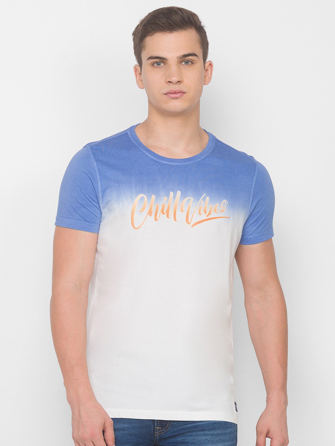 SPYKAR Men Blue Typography Slim Fit T-shirt