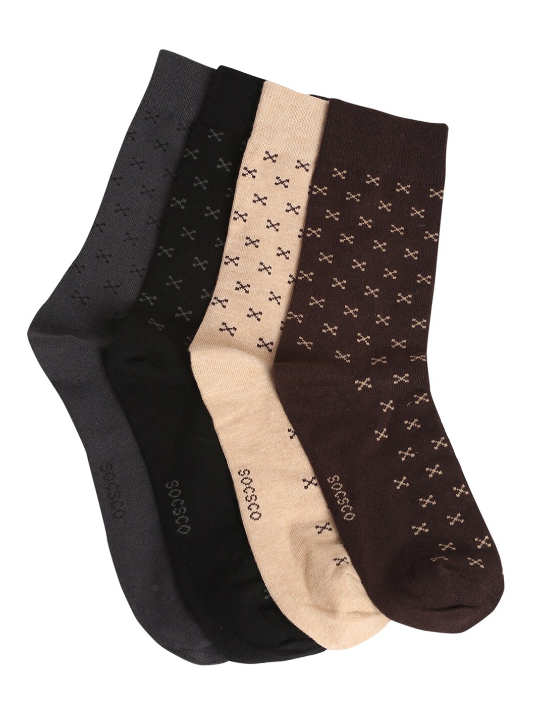 

MUTAQINOTI Men Pack Of 4 Assorted Calf Length Antimicrobial Socks