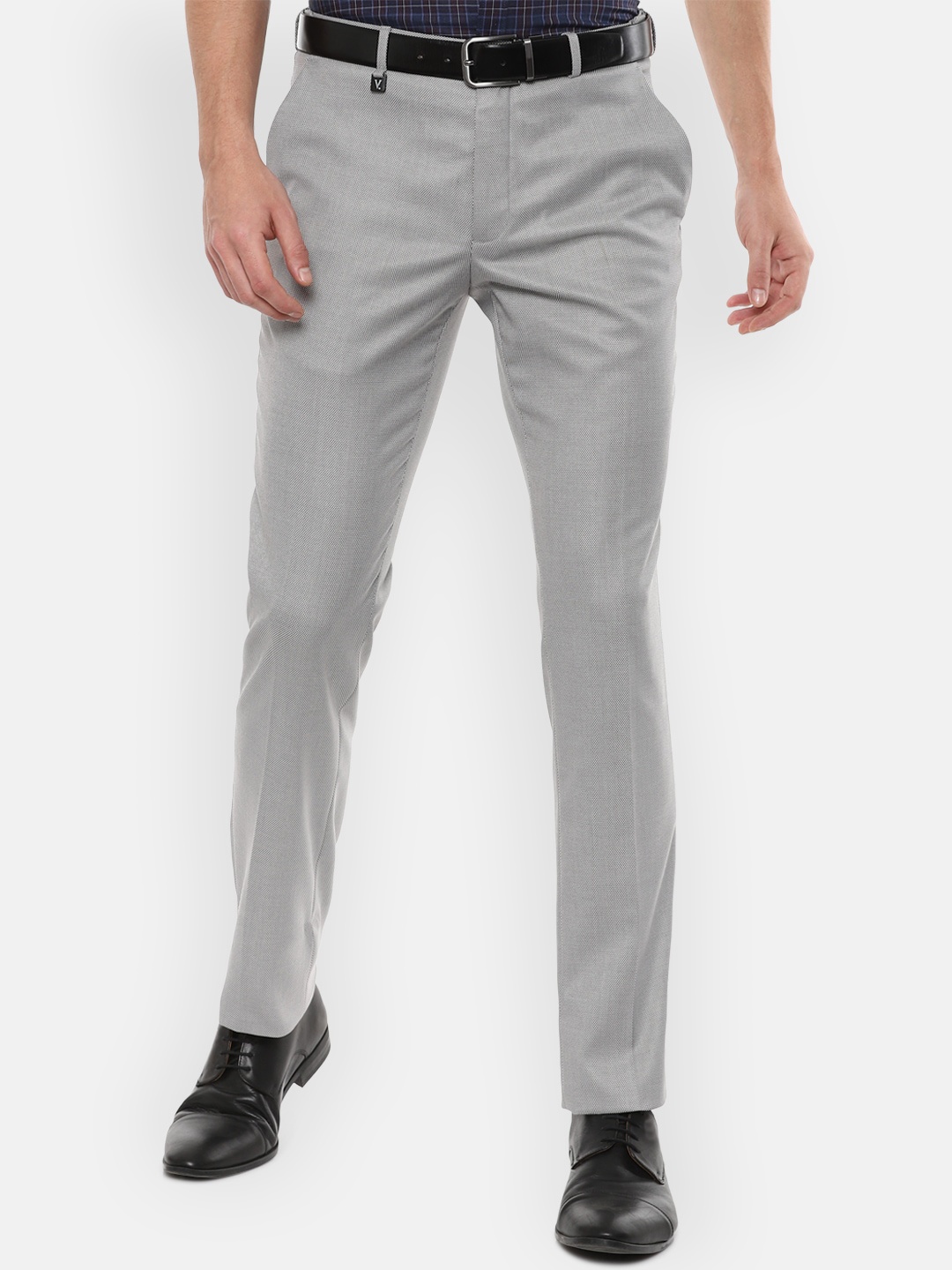 

V Dot Men Grey Textured Skinny Fit Trousers