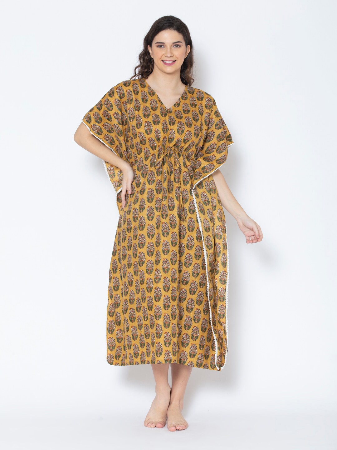 

ETC Yellow Printed Maxi Kaftan Nightdress