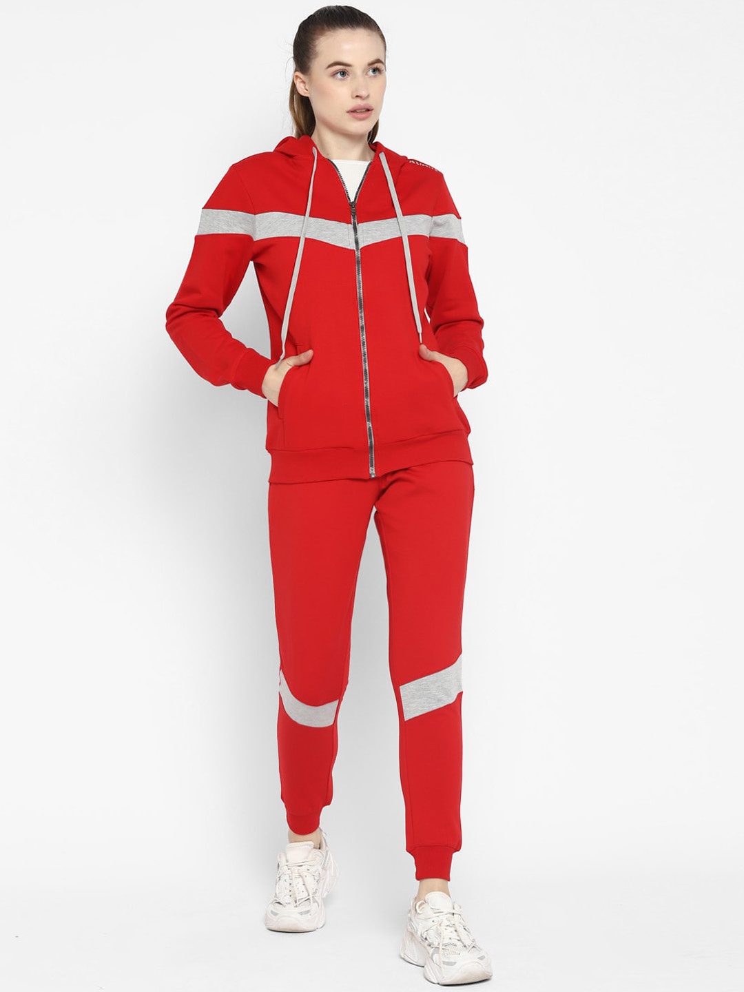 

OFF LIMITS Women Red Solid Hooded Tracksuit