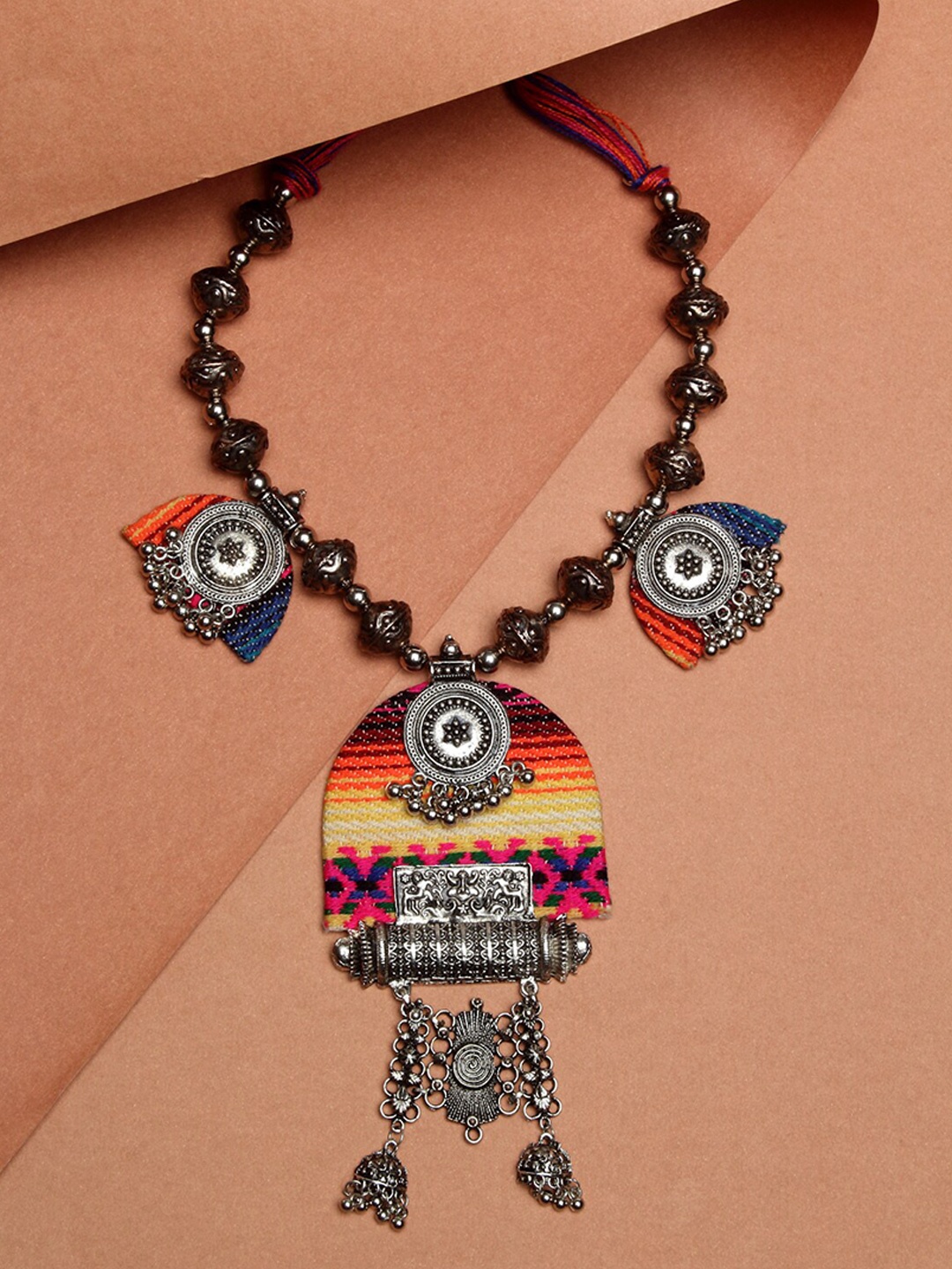 

NEUDIS Silver-Toned & Orange Silver-Plated Necklace