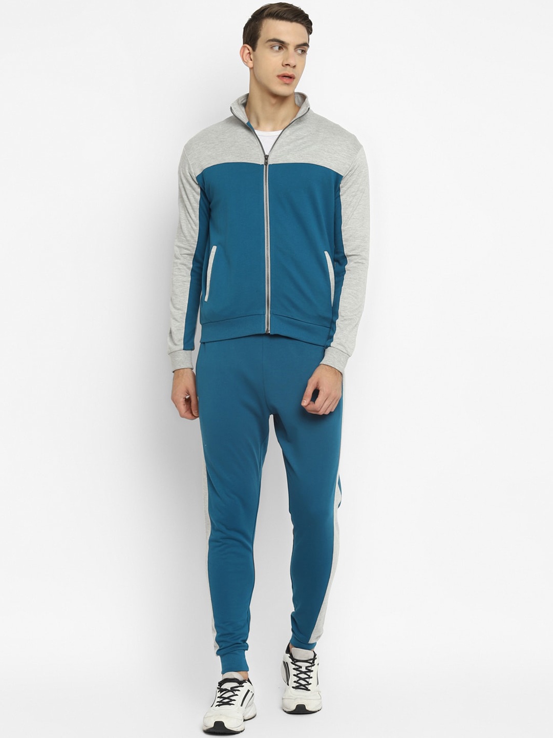 

OFF LIMITS Men Grey Melange & Blue Colourblocked Tracksuit