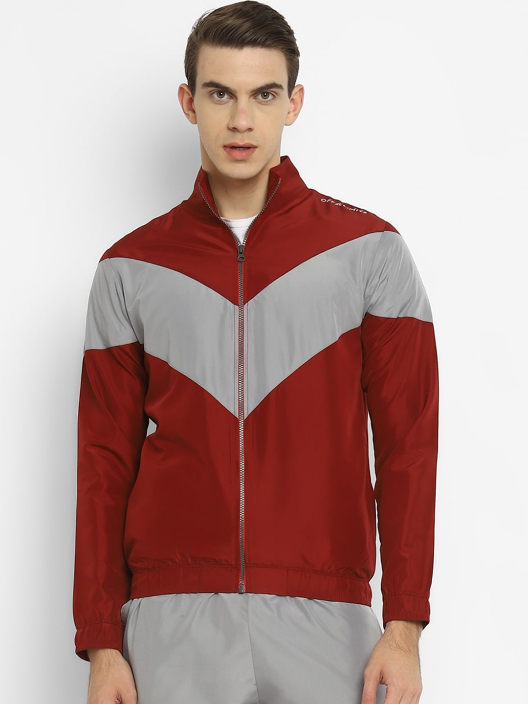 

OFF LIMITS Men Grey & Maroon Colourblocked Tracksuit