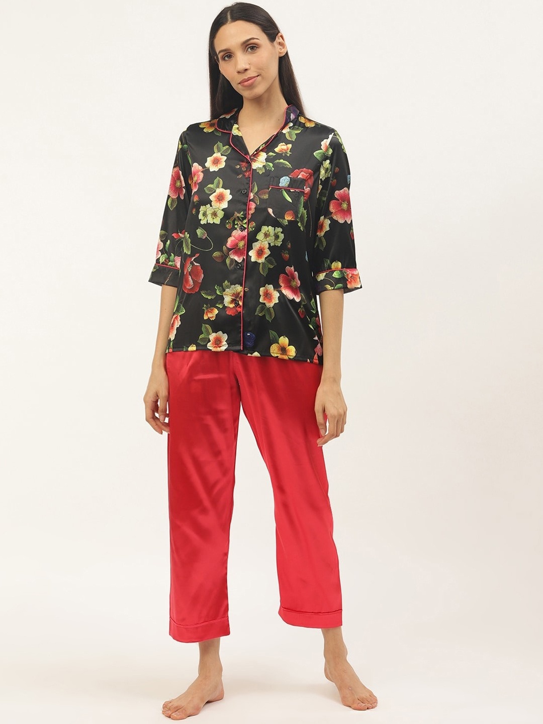 

Sweet Dreams Women Black & Red Printed Night suit