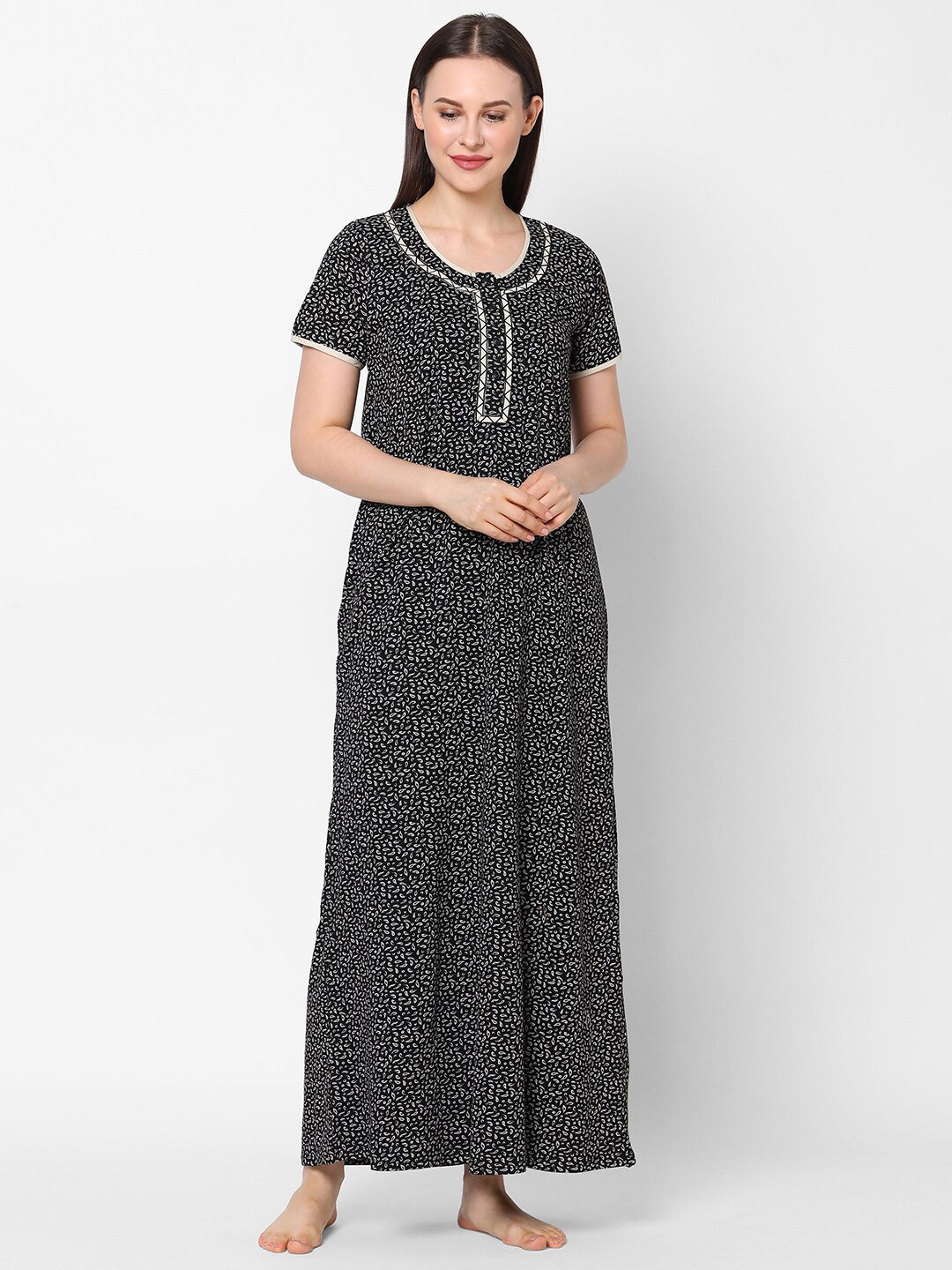 

Sweet Dreams Black Printed Maxi Nightdress