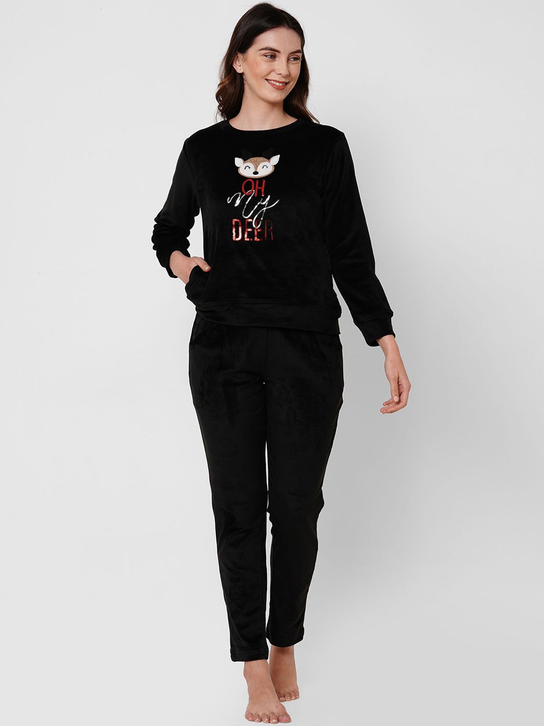 

Sweet Dreams Women Black Printed Tracksuit