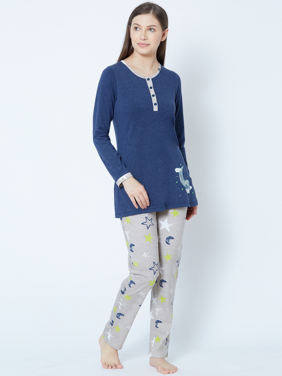 

Sweet Dreams Women Navy Blue & Grey Printed Night suit