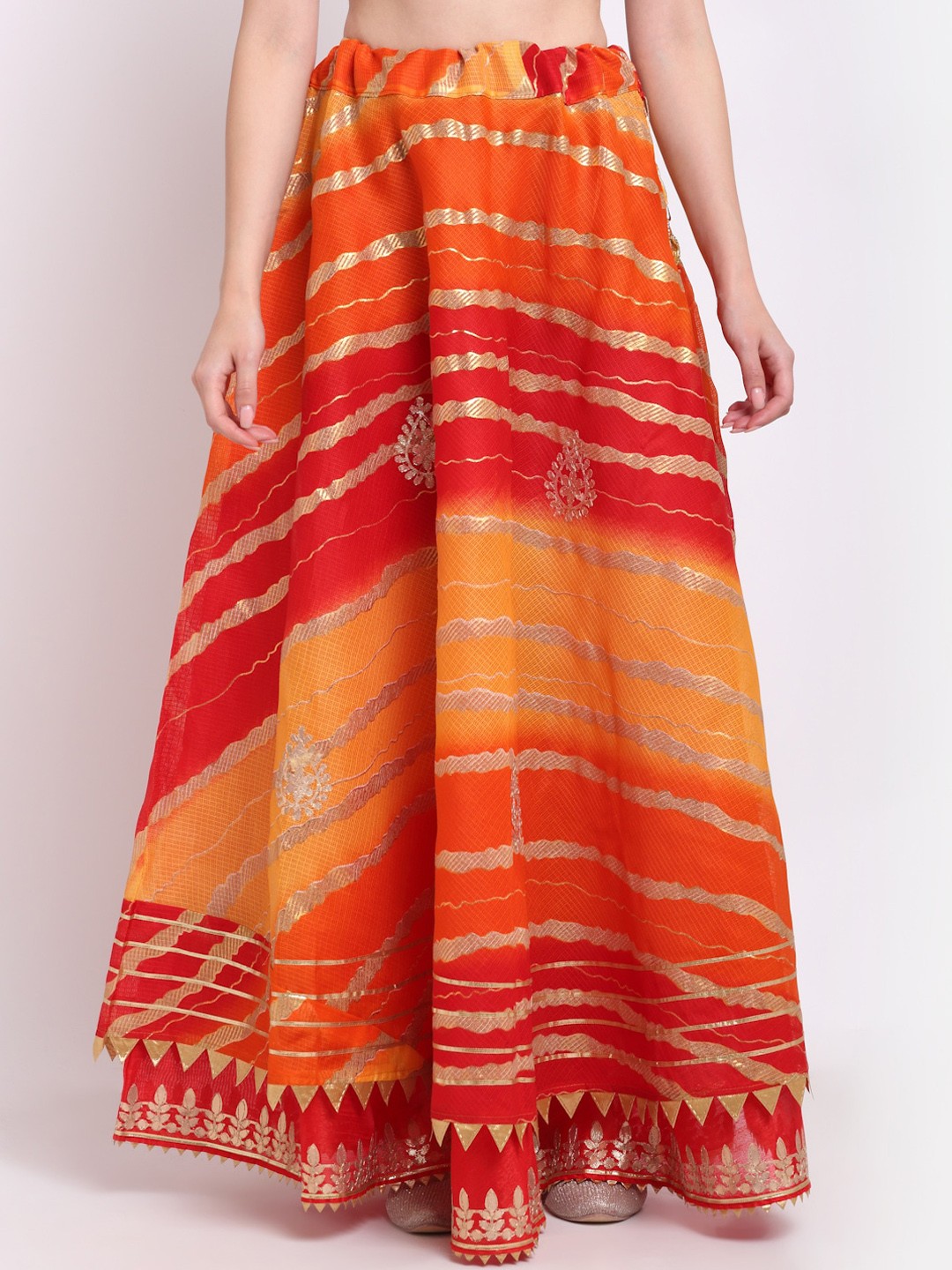 

SOUNDARYA Women Orange & Gold-Coloured Striped Flared Maxi Skirt
