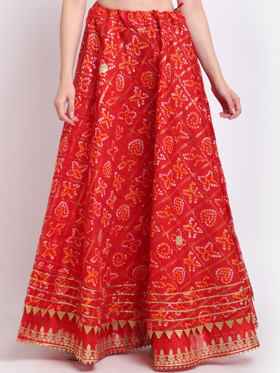 

SOUNDARYA Women Red Printed Flared Gota Patti Maxi Skirt