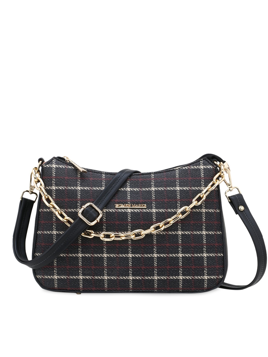 

WOMEN MARKS Black Checked PU Structured Sling Bag with Tasselled