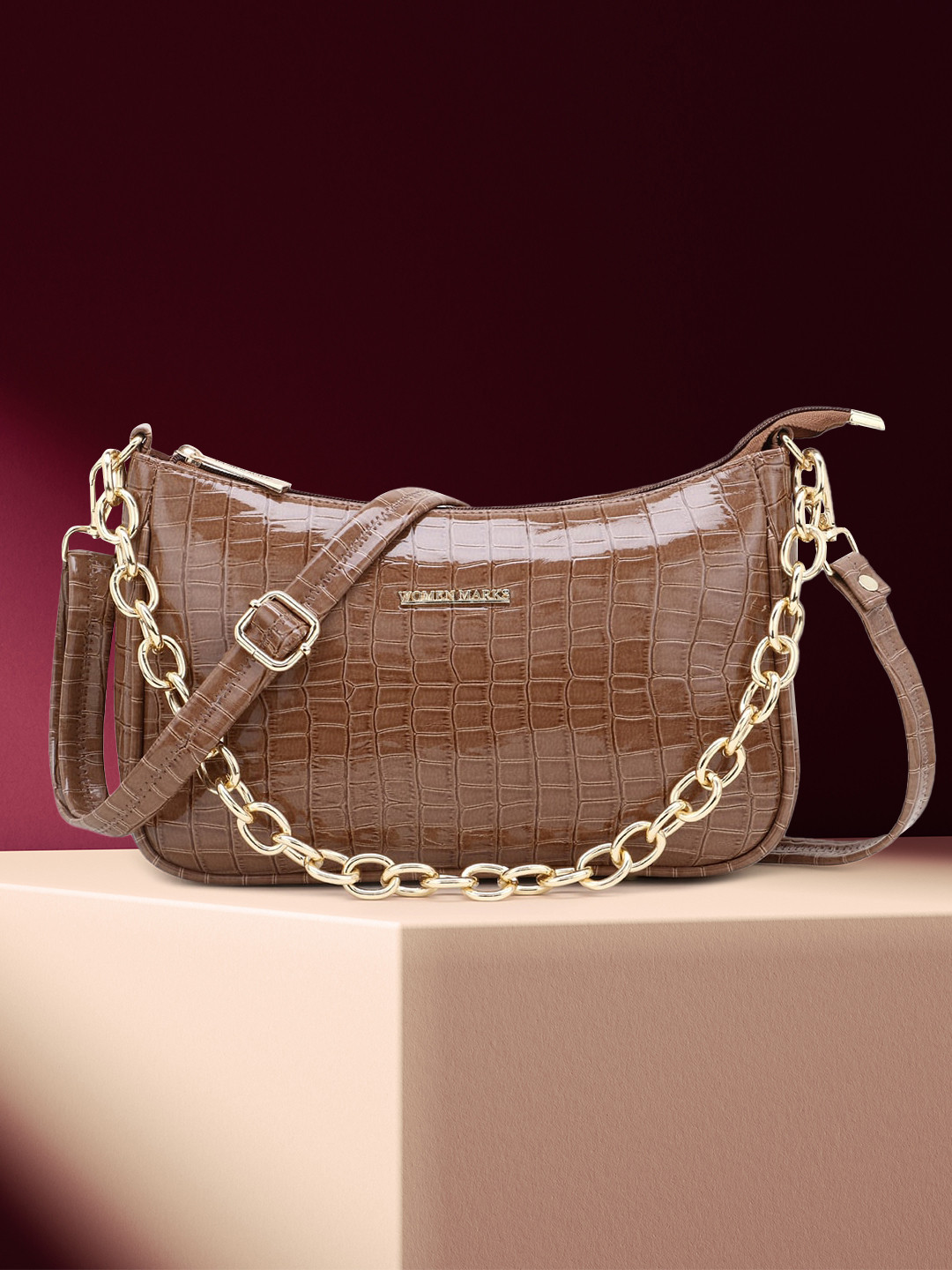 

WOMEN MARKS Brown Animal Textured Hobo Bag