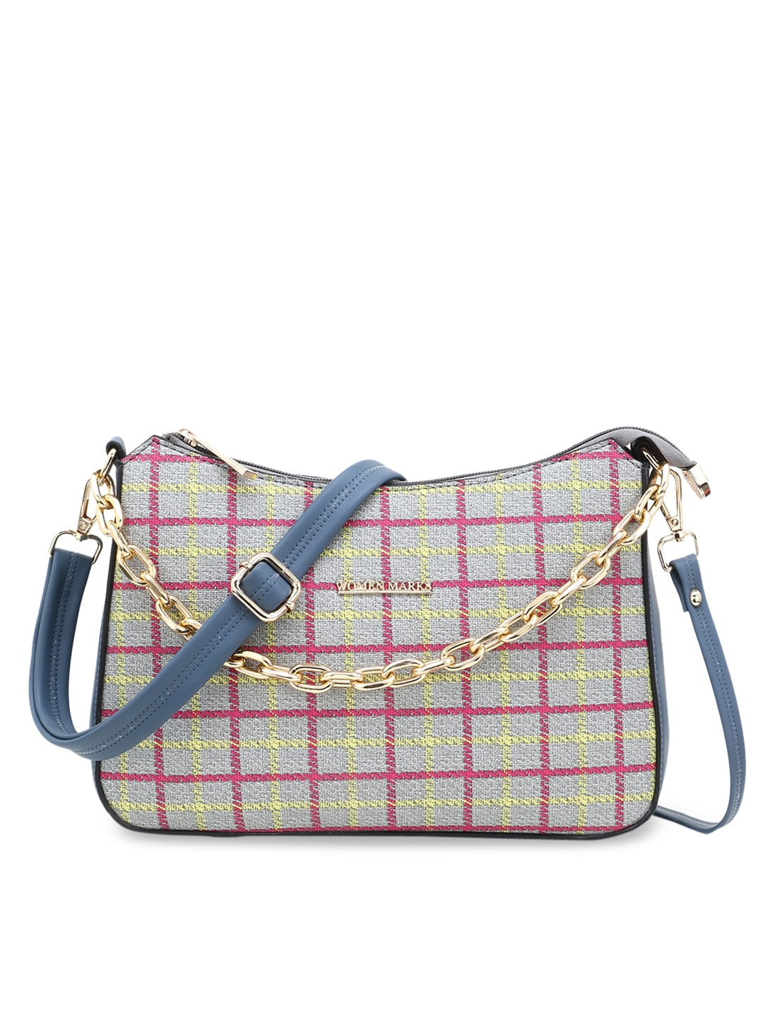 

WOMEN MARKS Grey Checked PU Structured Sling Bag