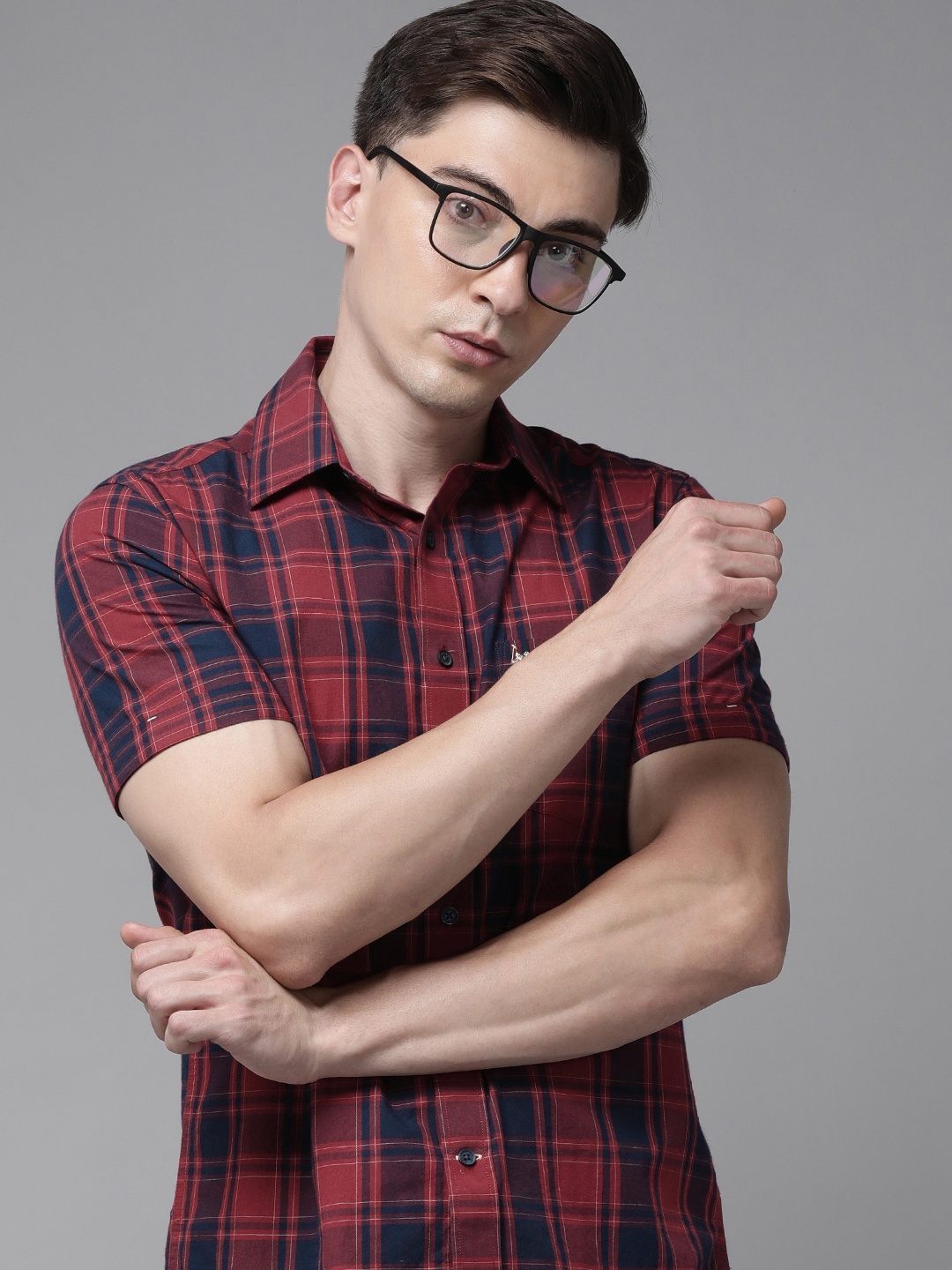 

U S Polo Assn Men Red Tailored Fit Checked Casual Shirt