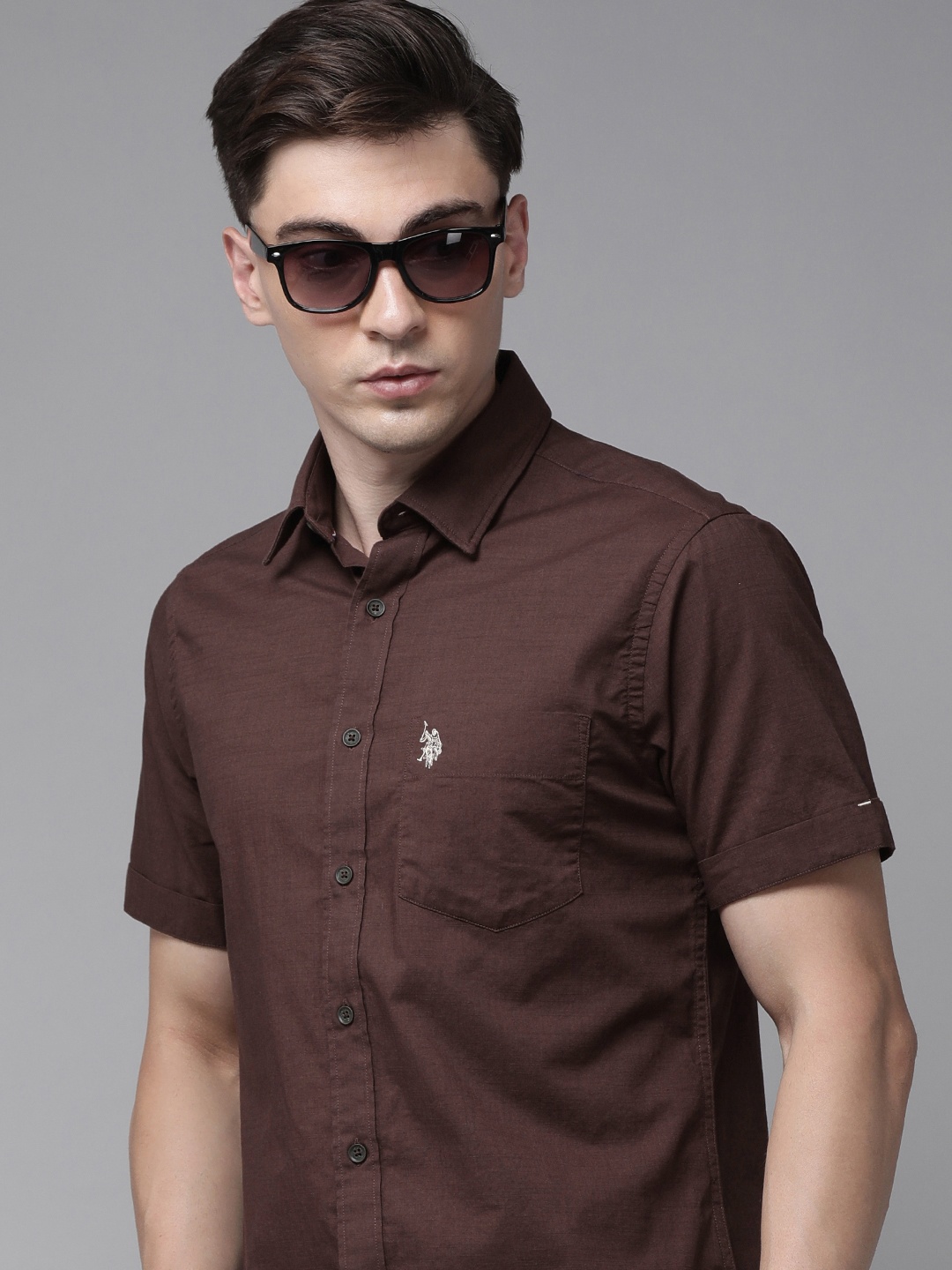 

U S Polo Assn Men Brown Tailored Fit Casual Shirt