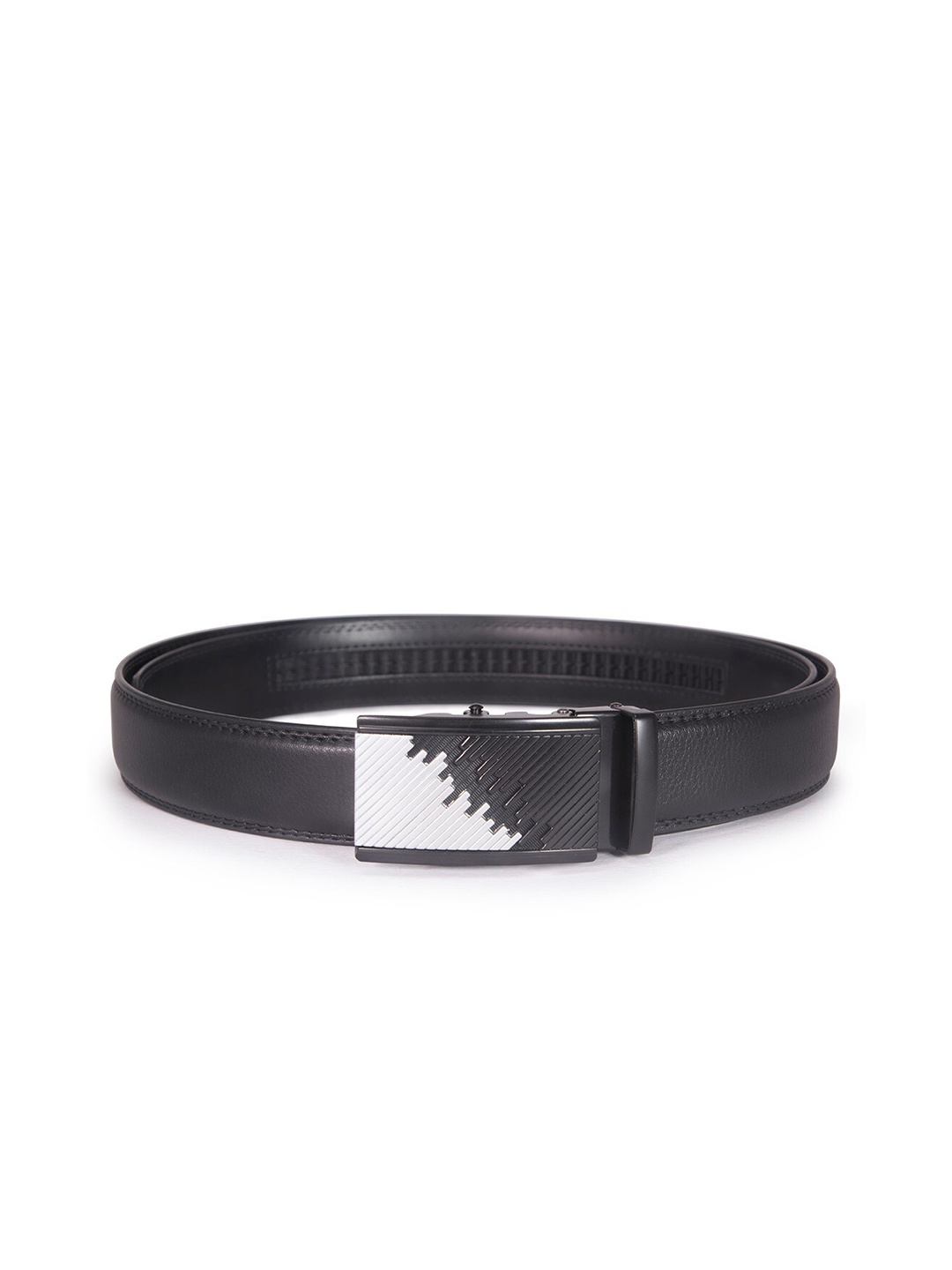 

BANGE Men Black Textured Genuine Leather Belt With Matt Finish Buckle