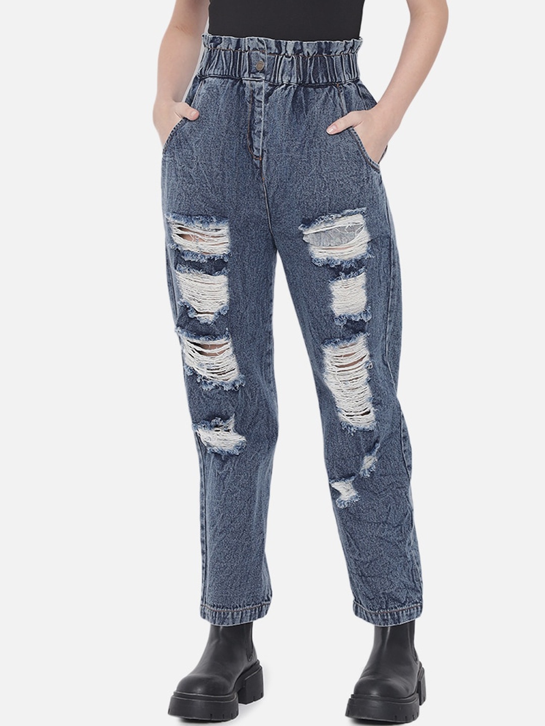 

Orchid Blues Women Blue High-Rise Highly Distressed Jeans