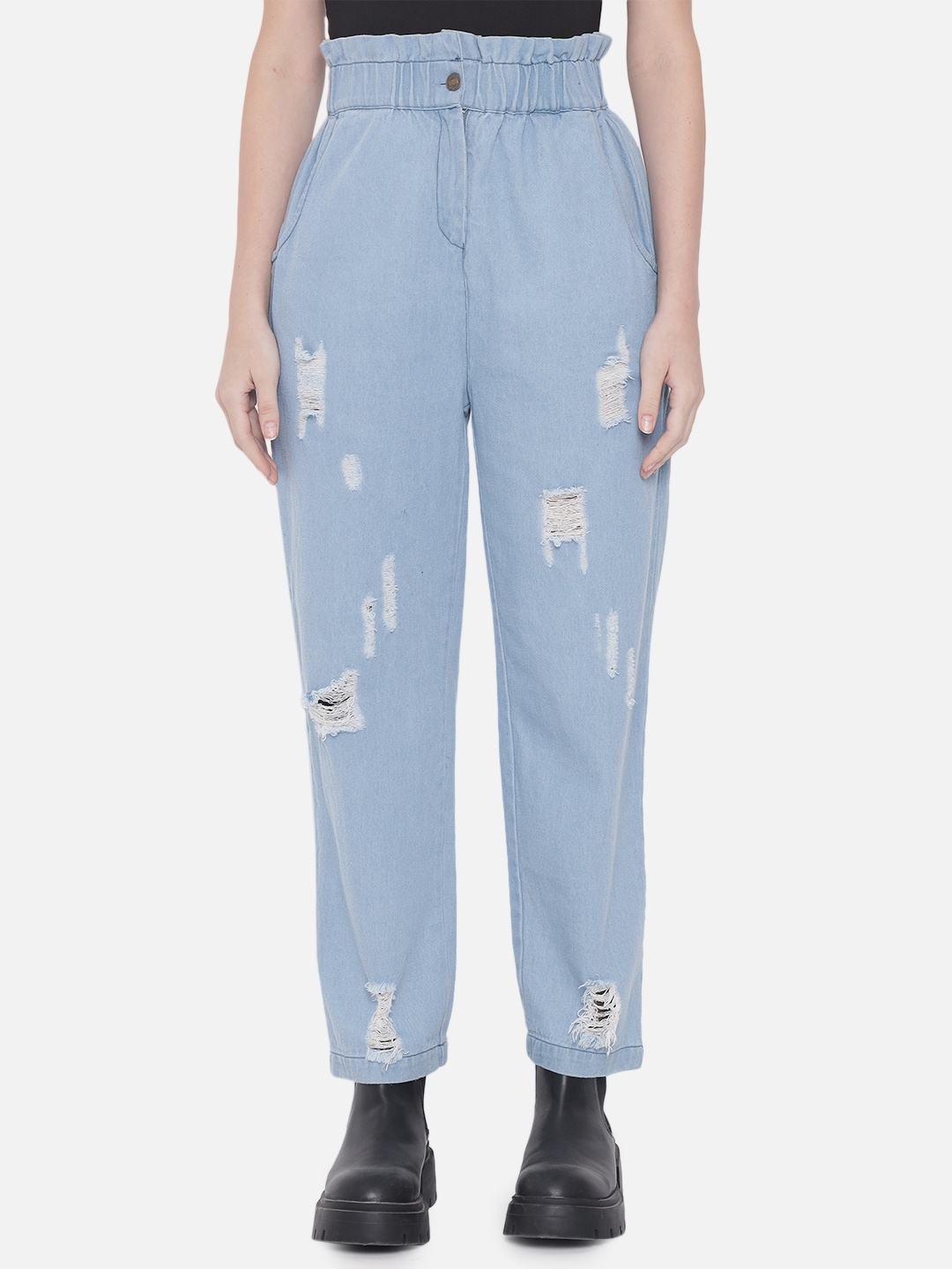 

Orchid Blues Women Blue Mom Fit High-Rise Mildly Distressed Jeans