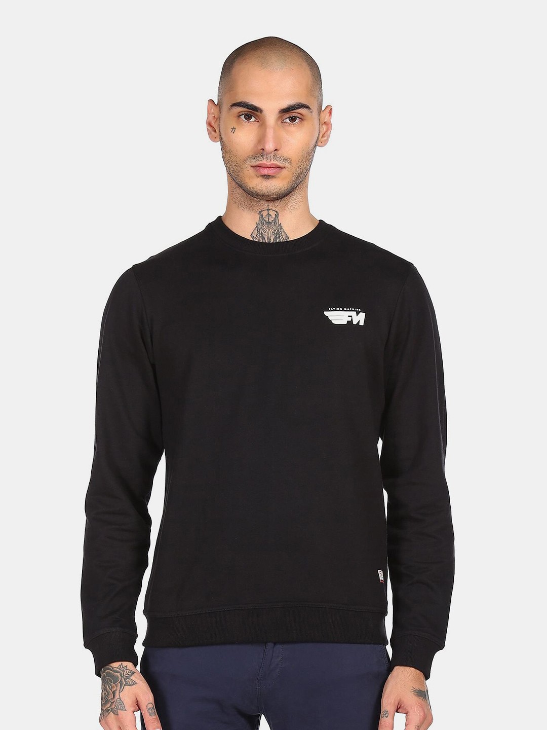 

Flying Machine Men Black Pure Cotton Sweatshirt